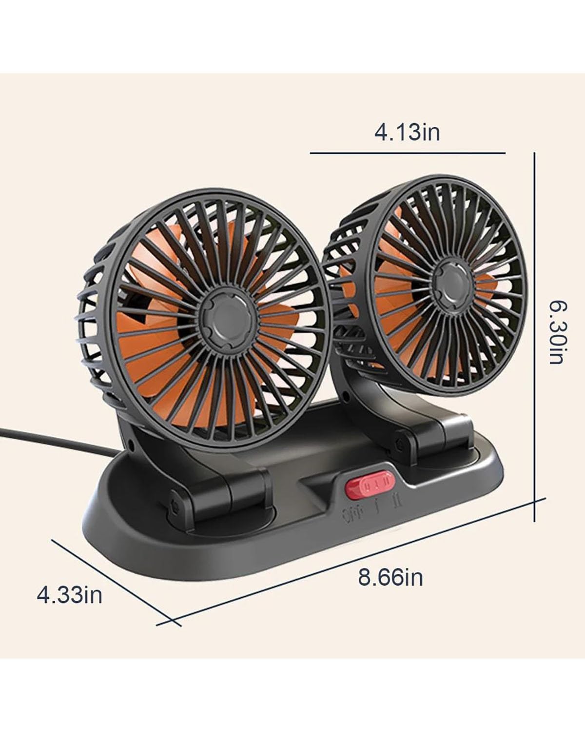 24V Dual Head USB Car Fan - 360° Rotatable Electric Air Circulator for Vehicles | Perfect for Summer Road Trips & Long Commutes