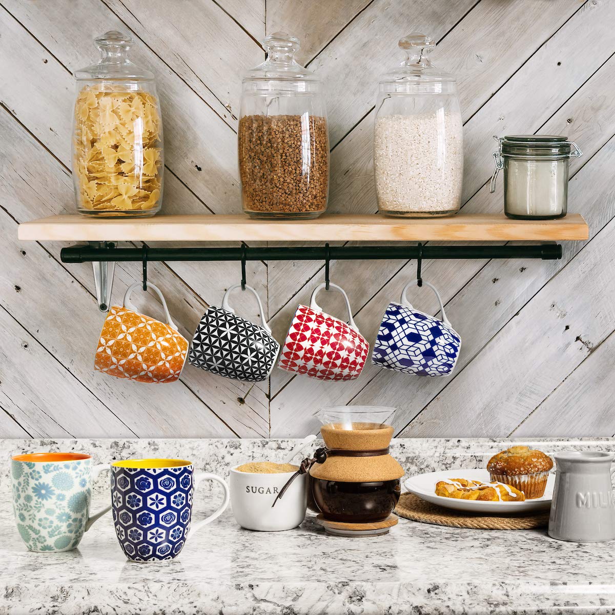 Annovero Colorful Porcelain Coffee Mugs & Dessert Plates Set - Microwave & Dishwasher Safe Kitchen Dinnerware for Home, Office & Restaurant Use