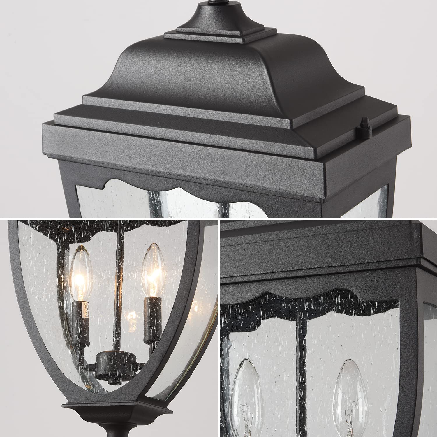 Black Outdoor Pendant Light Fixtures - Exterior Hanging Lantern Chandelier with Seeded Glass for Entryway, Doorway, Farmhouse & Foyer - Perfect for Porch, Patio, and Garden Lighting