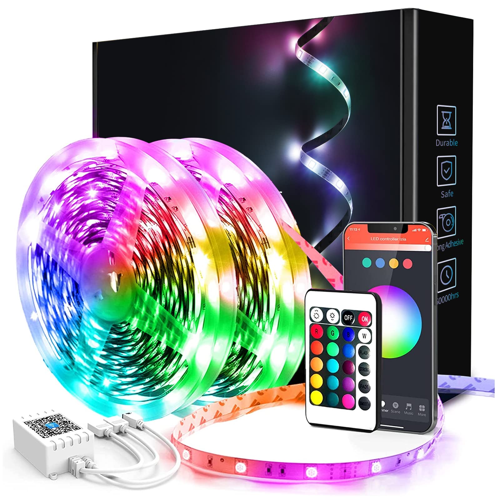 Phopollo 20M LED Strip Lights with Remote & App Control - Smart RGB Music Sync Light Strips with Mic, Flexible 12V LED Lights for Bedroom, Ceiling, Party, Stairs Decor (10Mx2 Pack) - Perfect for Home Theater, Gaming Room & Holiday Lighting