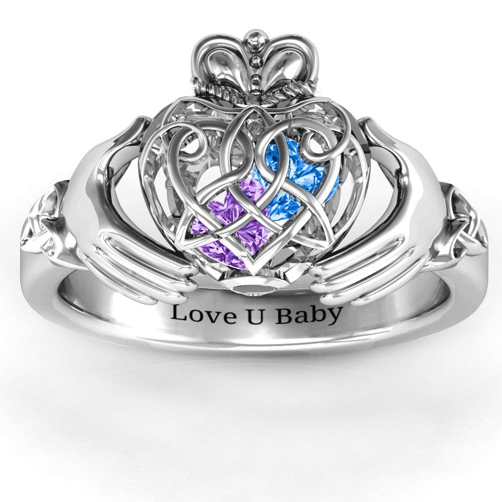 **Personalized Women's Rings - Custom Claddagh, Caged Hearts & Crown Promise Rings - Birthstone Friendship & Engagement Rings - Engraved Gift for Wife, Girlfriend, Lover - Perfect for Anniversaries, Weddings & Special Occasions**