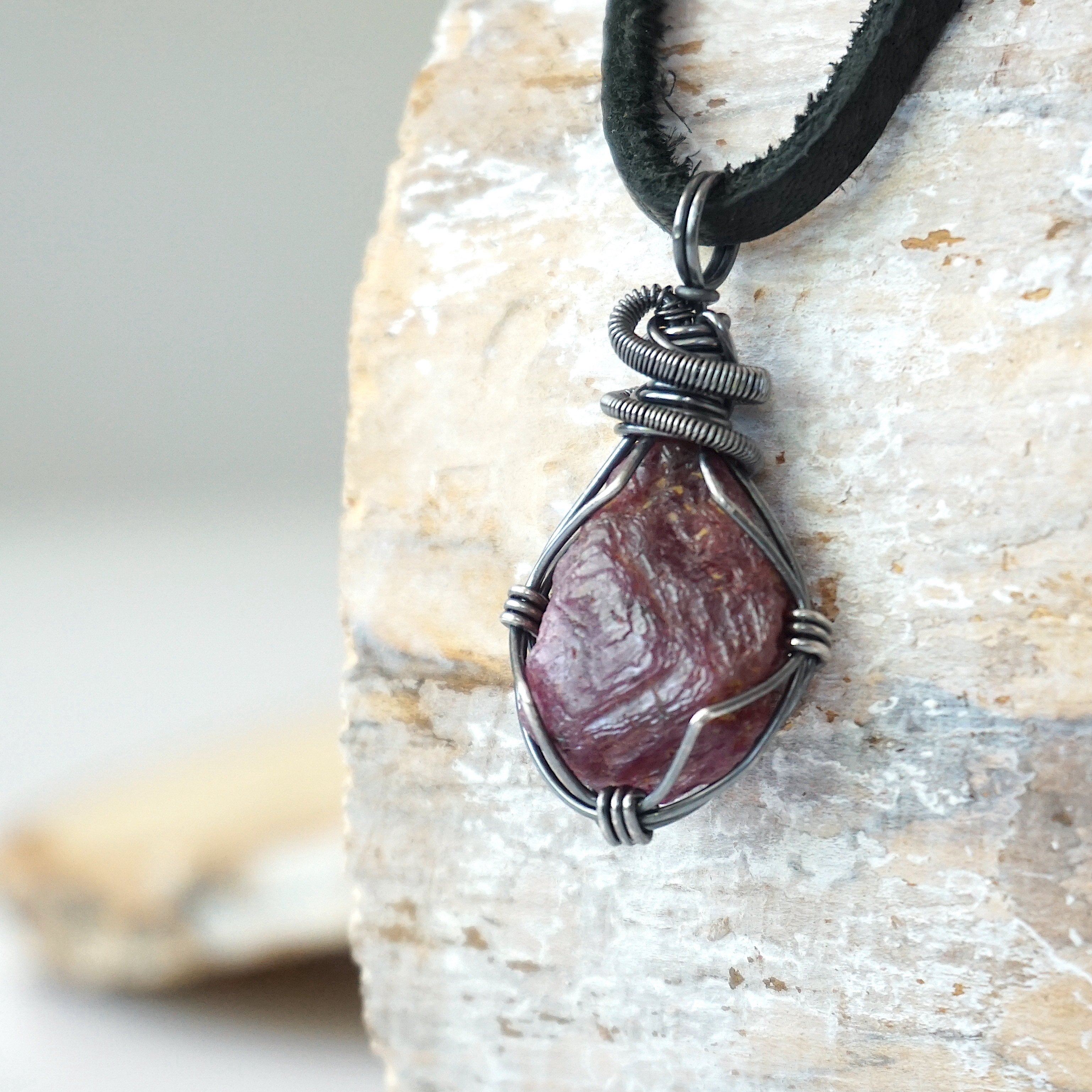 Natural Raw Ruby Pendant Necklace for Men - Handmade Gemstone Jewelry Gift for Him - Perfect for Casual Wear, Date Nights & Special Occasions