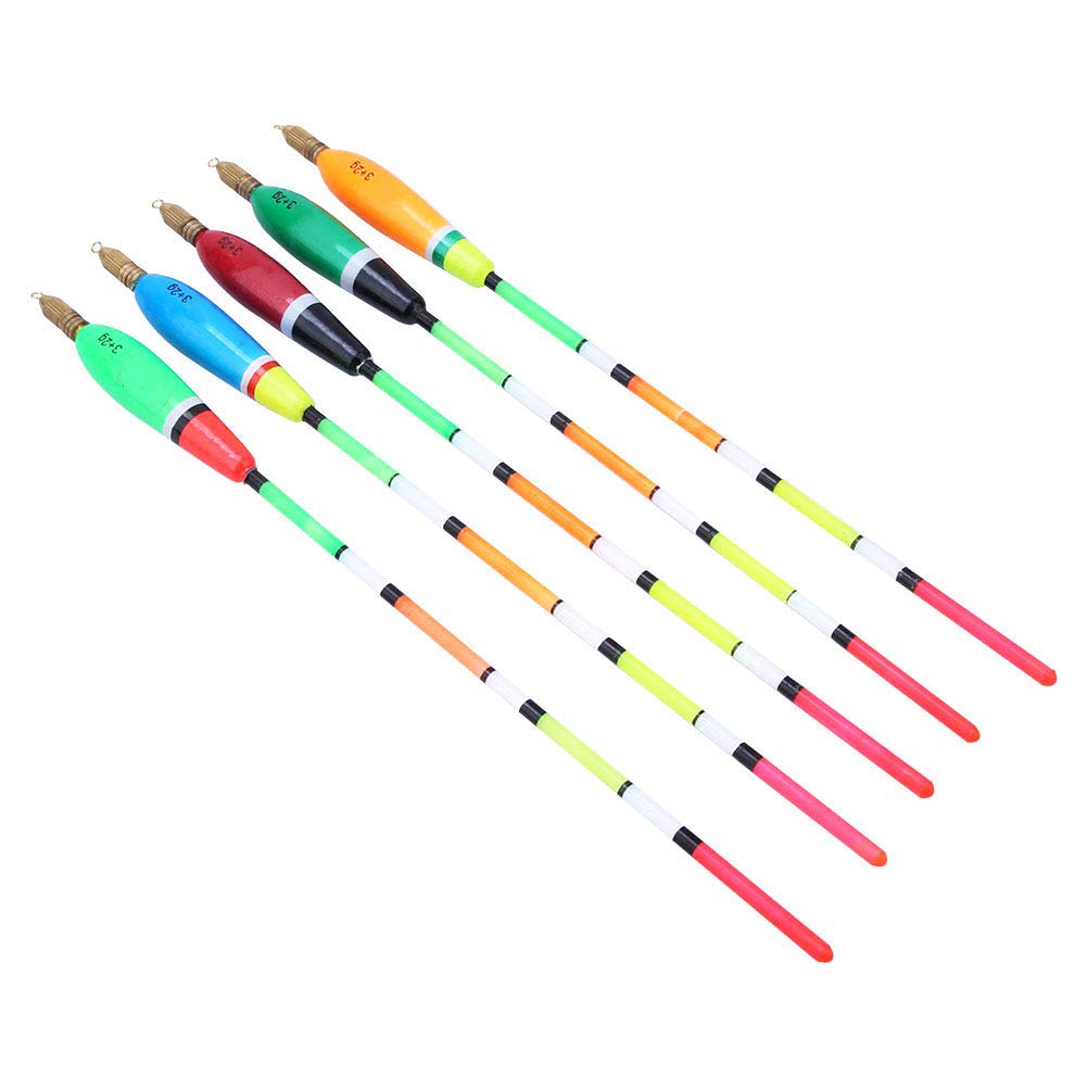 VGEBY 5PCS Balsa Wood Fishing Floats - 3g & 2g Bobbers with Bold Tail for Bite Detection | Durable Angling Equipment for Freshwater & Saltwater Fishing | Ideal for Trout, Bass, and Panfish