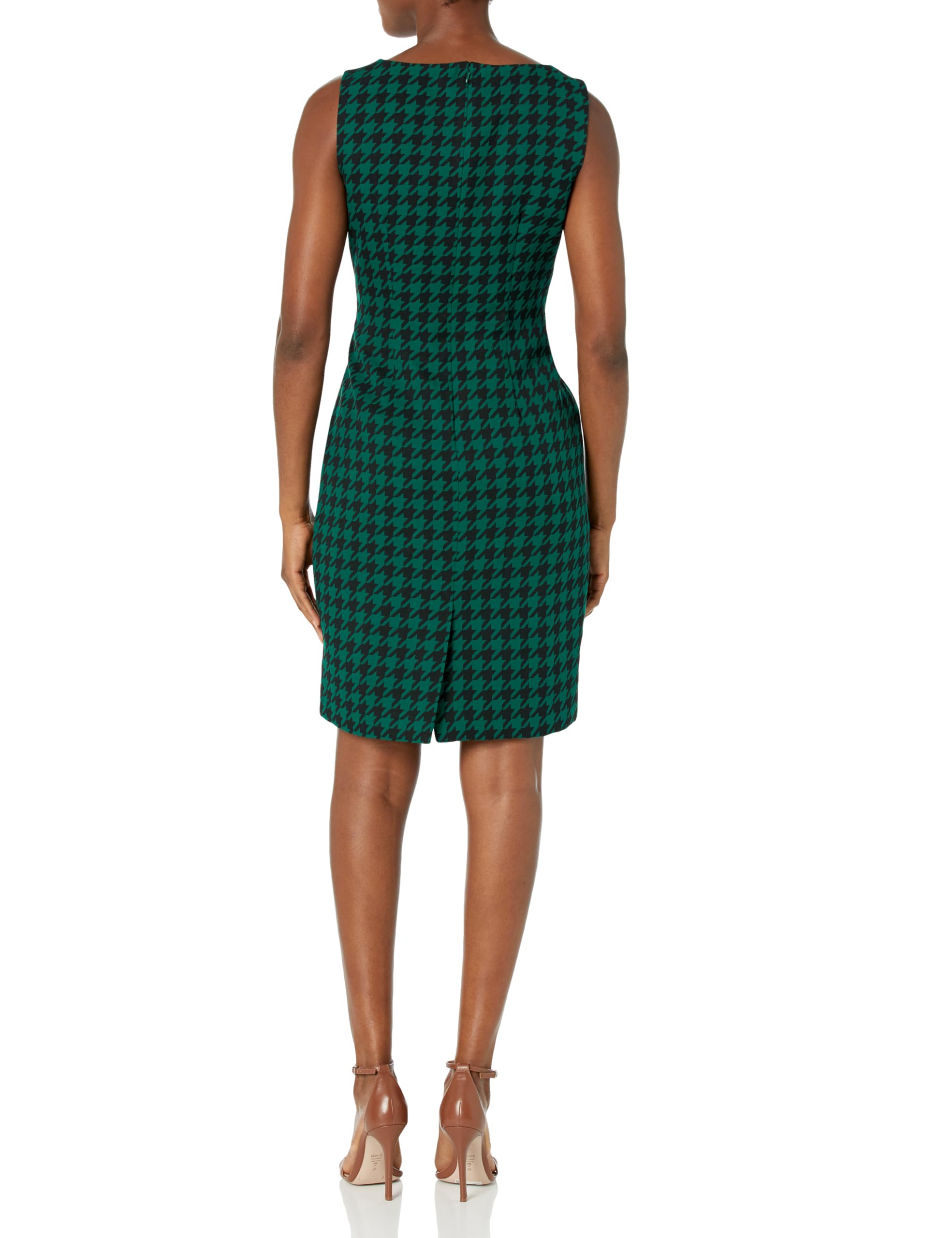 Women's Stylish 3-Button Peter Pan Collar Houndstooth Blazer & Sheath Dress Suit Set - Elegant Office Wear & Cocktail Party Outfit