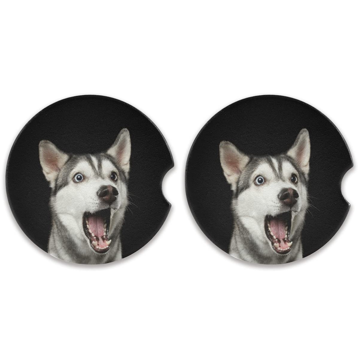 Funny Husky Dog Car Coasters 2 Pack - 2.56