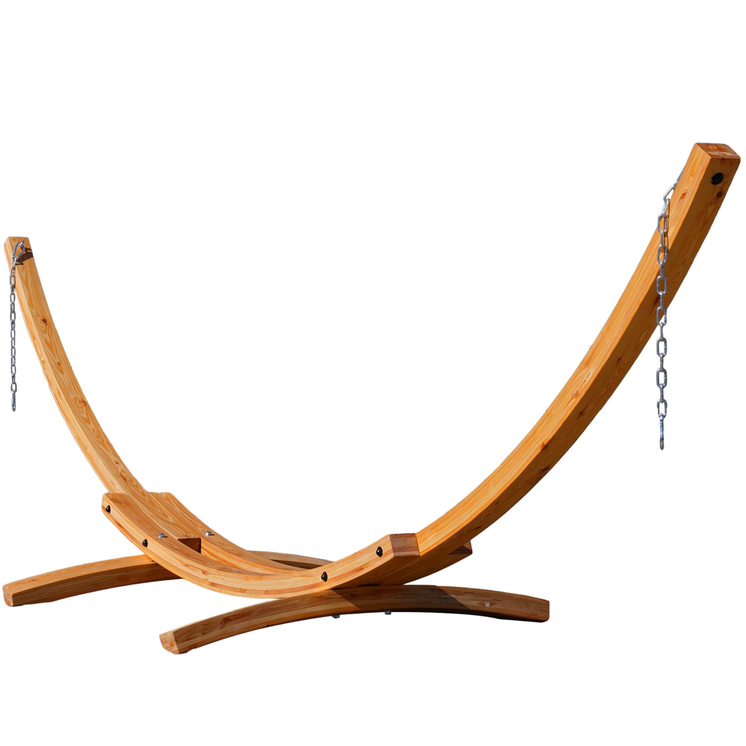 13 FT Outdoor Arc Wood Hammock Stand for 2 Persons - Russian Pine Hardwood with Carabiners & Chains - 500lb Capacity - Perfect for Patio, Garden, Yard & Poolside Relaxation - Natural Finish
