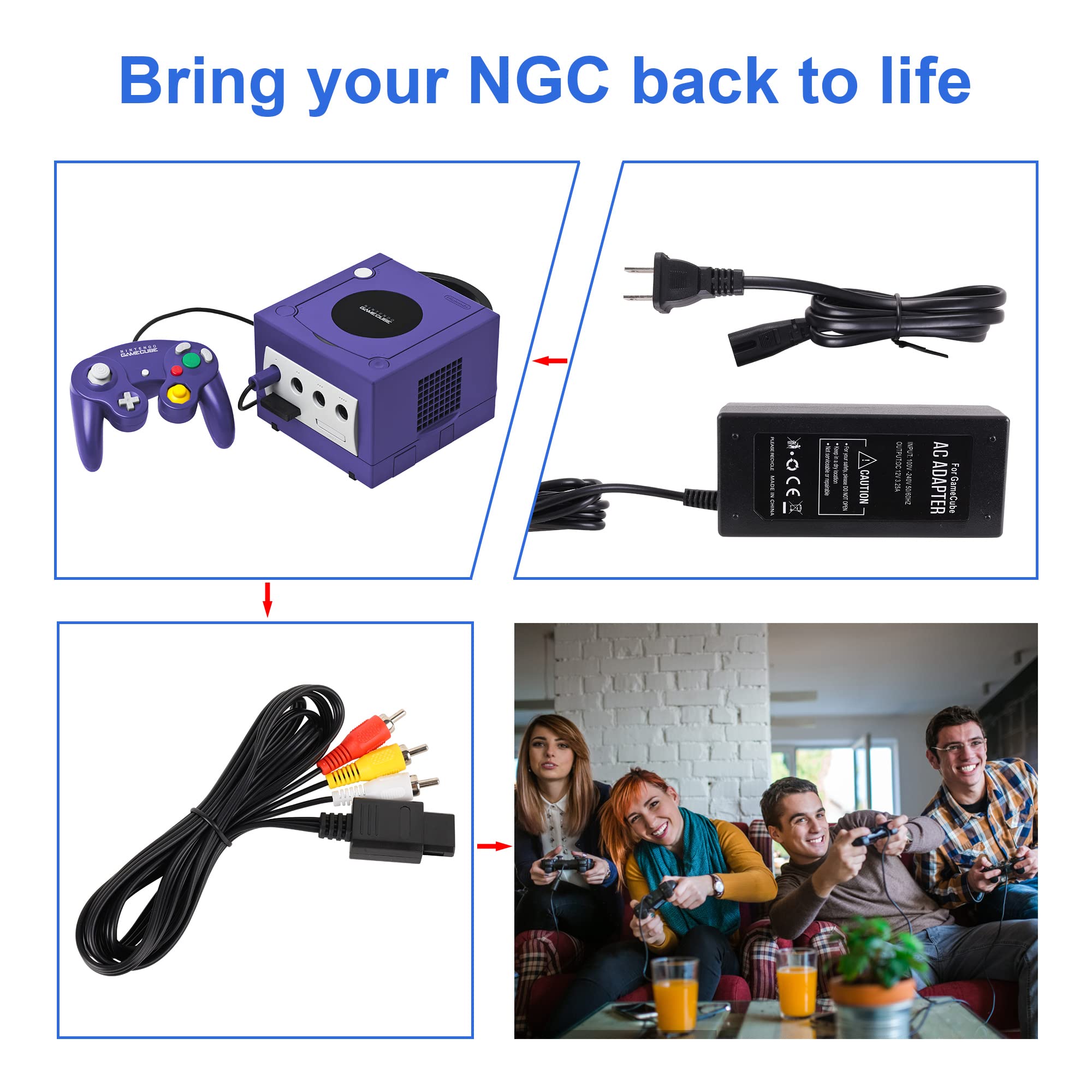 Original Title: Power Supply and AV Cable for Gamecube, NGC AC Power Adapter & AV Cable Set, Power Cord and AV Cable Compatible with Nintendo Gamecube Console   Optimized Title:   Nintendo GameCube AC Power Adapter & AV Cable Set - Replacement Power Supply and Video Cord for NGC Console - Perfect for Gaming Setup and Retro Console Restoration