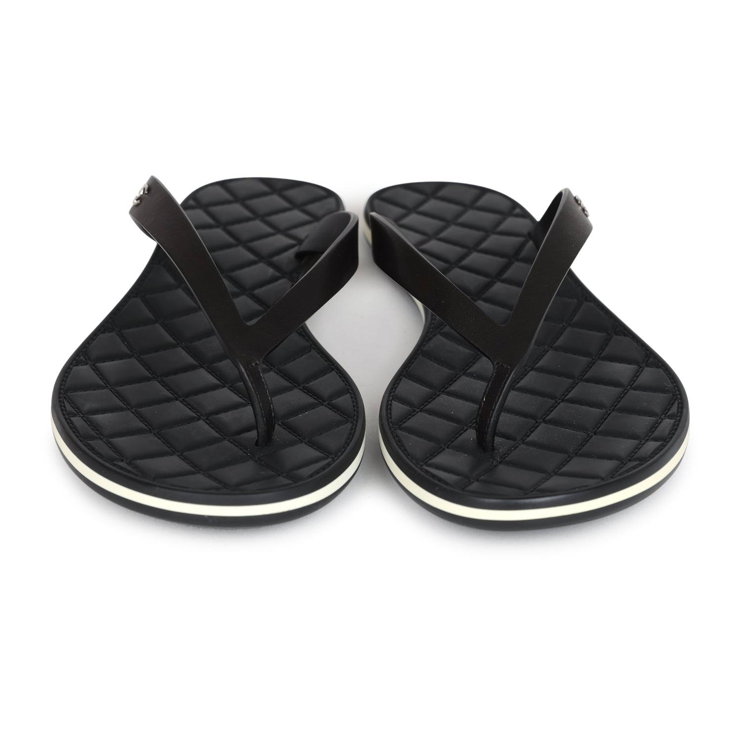 Chanel CC Logo Thong Flip Flops - Black Calfskin Leather Sandals Women's Size 39 EU | Luxury Beach Slides for Summer Vacation & Poolside Lounging