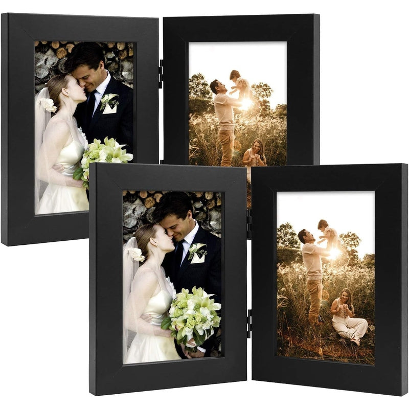 Double Vertical Hinged Photo Frame with Real Glass - Perfect for Displaying Wedding, Family & Graduation Photos - Home & Office Decor