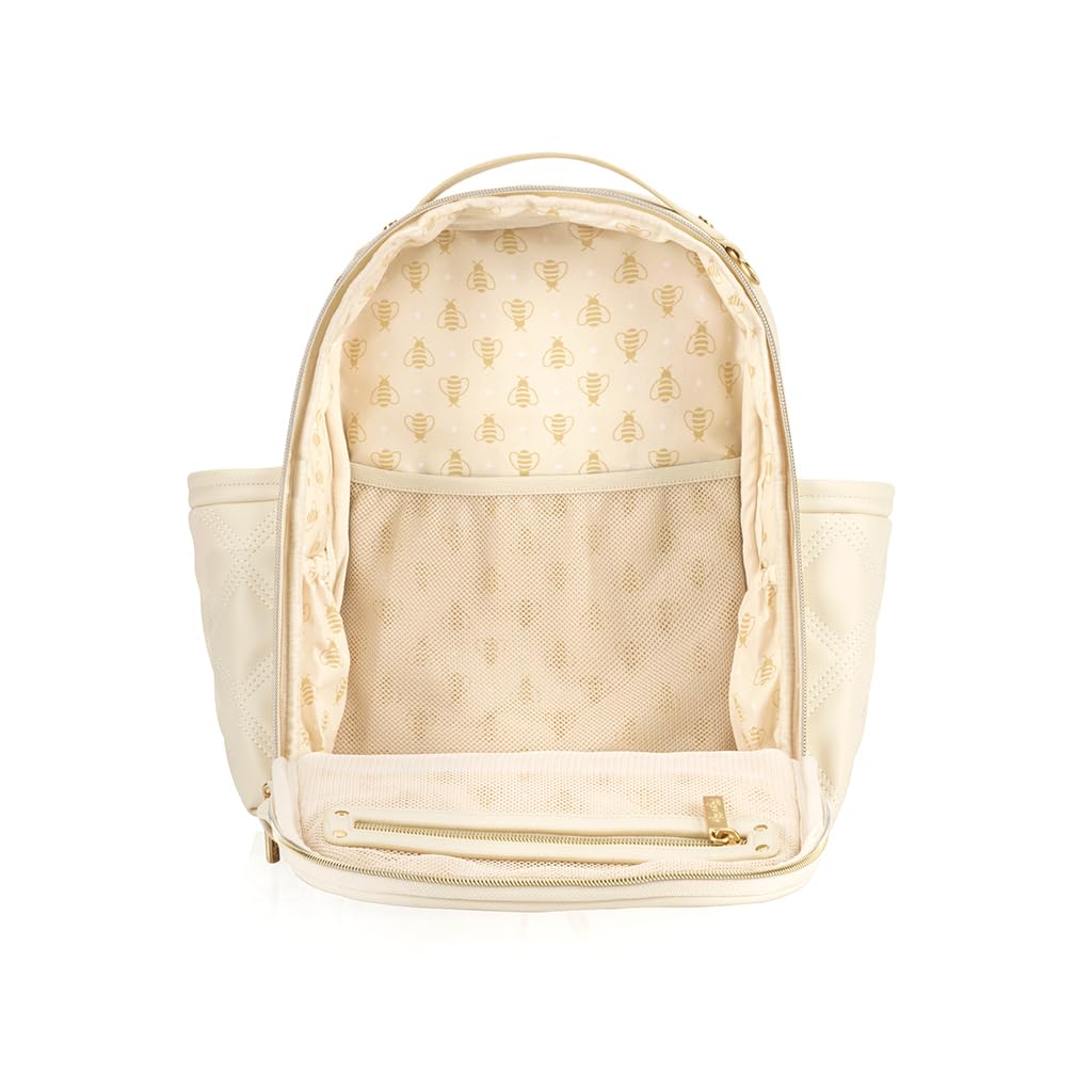 Itzy Ritzy Mini Plus Diaper Bag Backpack – Stylish Baby Bag with Changing Pad, 10 Pockets (6 Internal & 4 External), Grab Handle & Non-Slip Feet – Perfect for Moms & Travel (Milk & Honey)