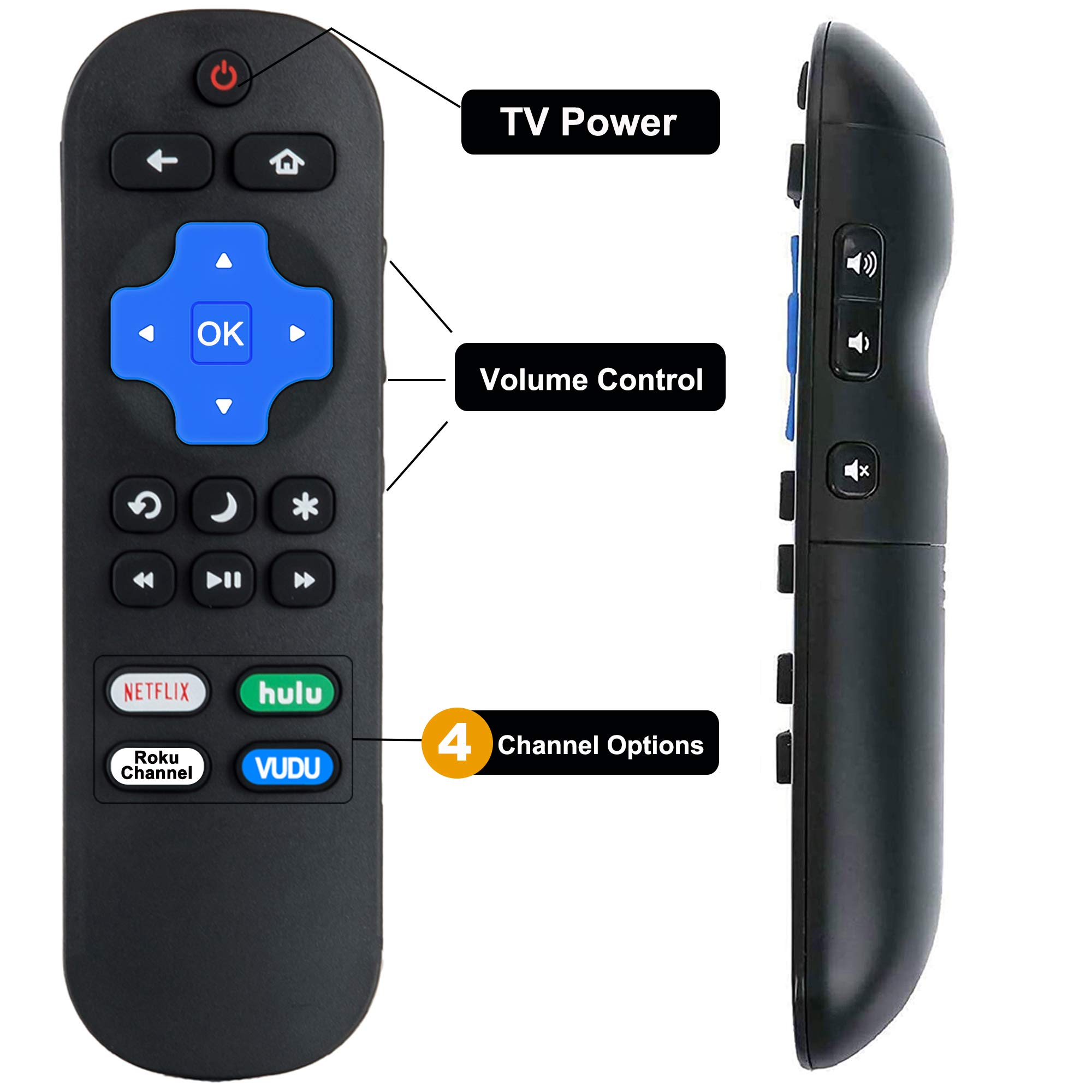Hisense Roku TV Remote Replacement HU-RCRUS-21G - Universal Compatible with All Hisense Roku TVs, No Setup Required, 4 Shortcut Keys - Perfect for Living Room, Bedroom & Home Theater Entertainment