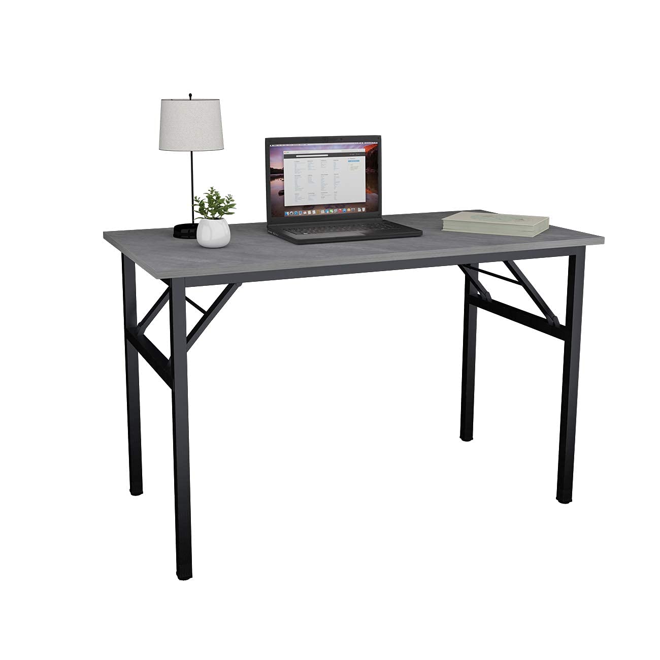 SogesHome 47-inch Folding Computer Desk - No Assembly Needed Office Workstation for Home & Office, Grey & Black (NSDUS-AC5LB-120) - Perfect for Small Spaces, Gaming Setup & Remote Work