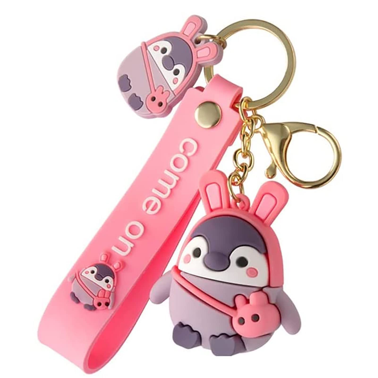 Adorable Penguin Keychain - Durable Alloy Animal Shaped Key Ring for Car Keys, Bags & Backpacks - Cute Gift for Girls & Boys (Pink, 3.9 x 1.2 x 2.2 inches) - Perfect for School, Office & Travel Accessories