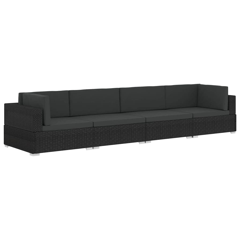4-Piece Outdoor Patio Furniture Set - Black Poly Rattan Wicker Conversation Sofa with Cushions for Garden, Poolside, Balcony & Backyard | Durable Indoor/Outdoor Use