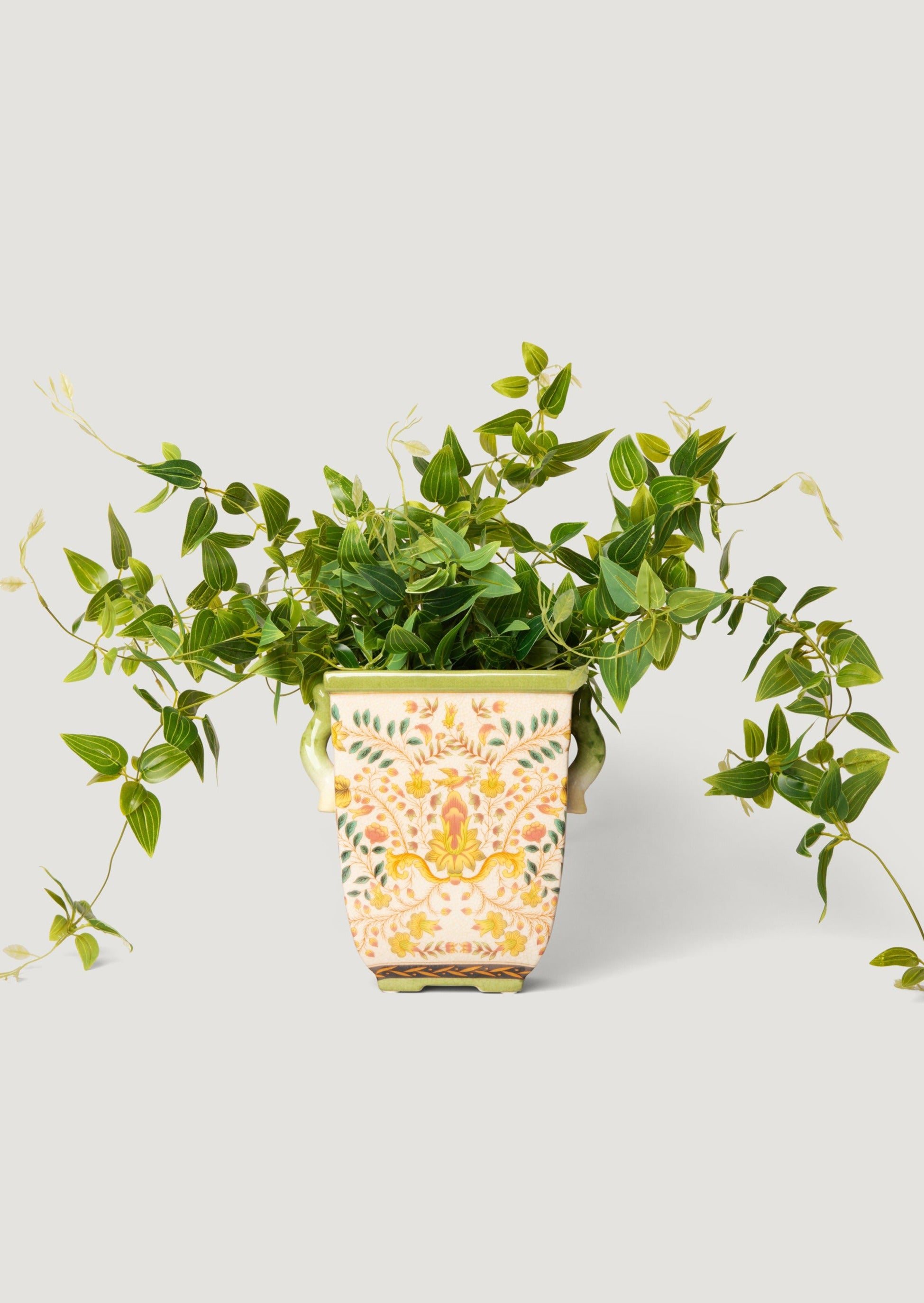 Italian Mosaic Patterned Ceramic Flower Pot with Handle - Decorative Plant Pot for Indoor/Outdoor Plants, Home & Garden Decor
