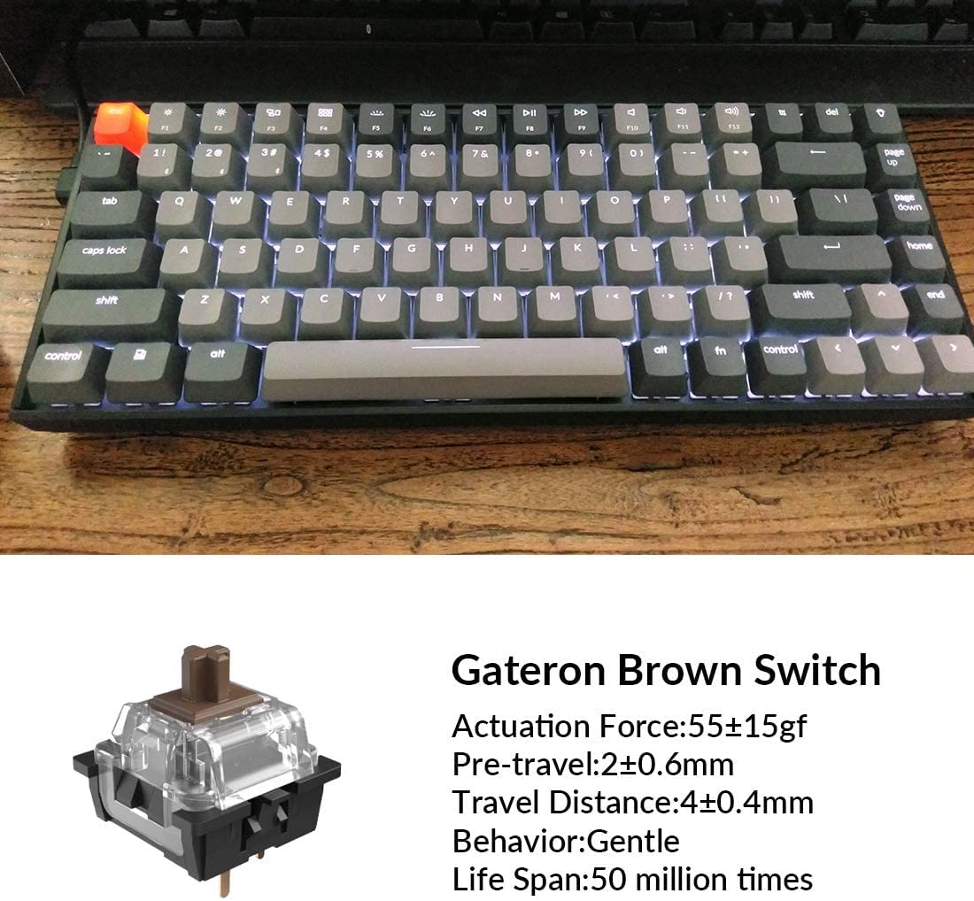Keychron K2 Wireless Bluetooth/USB Wired 84-Key Compact Mechanical Gaming Keyboard - Gateron G Pro Brown Switches, White LED Backlight, N-Key Rollover for Mac & Windows (Plastic Frame, Version 2) - Perfect for Office Work, Gaming & Programming