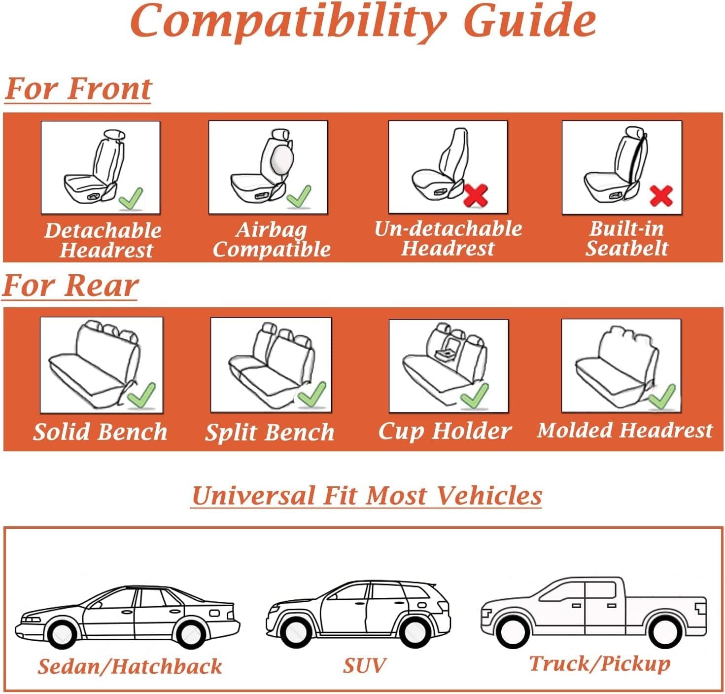 Coverado Universal Waterproof Nappa Leather Car Seat Covers - Front Seat Protectors & Cushions (Gray) for Most Vehicles | Perfect for Daily Commutes, Road Trips & Pet Protection