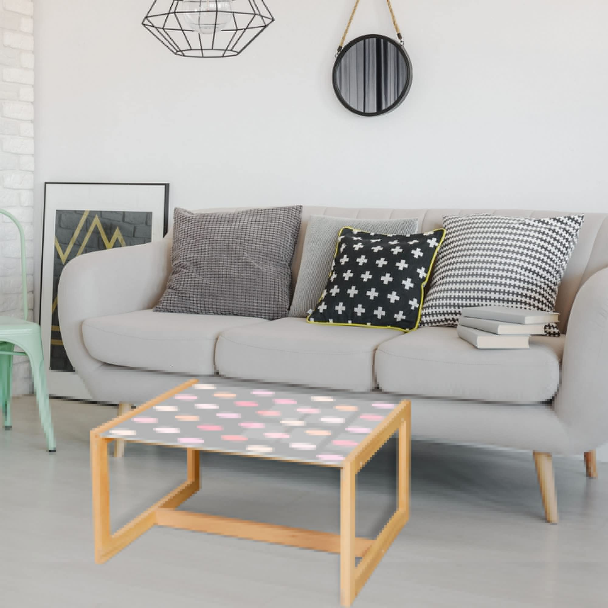 Ambesonne Pastel Coffee Table with Romantic Rosy Polka Dots - Acrylic Glass Top & Wooden Frame - Perfect for Office, Dorm, Living Room - Small Size in Taupe Pink - Modern Home Decor & Cozy Workspace Accent