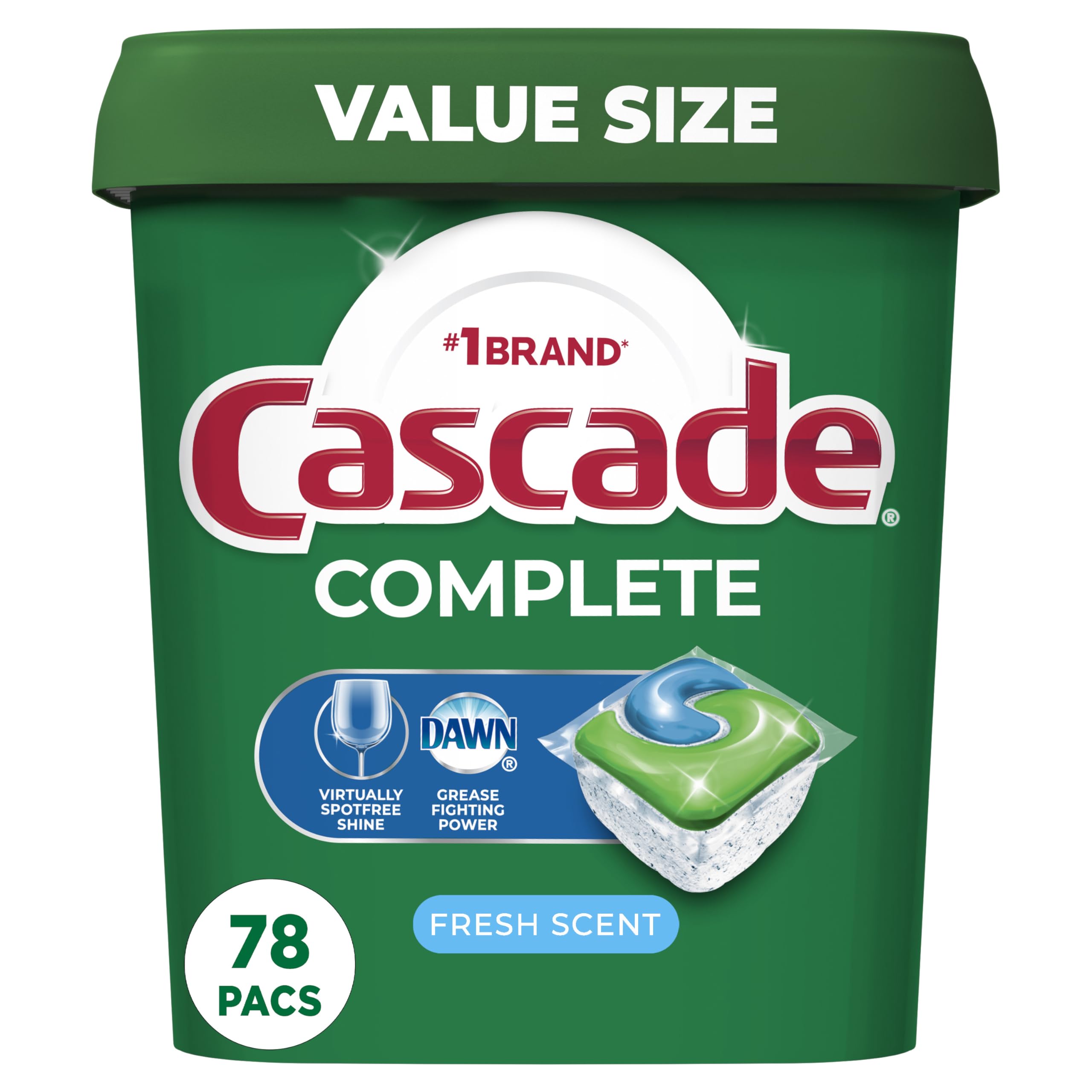 Cascade Complete Dishwasher Pods - Fresh Scent ActionPacs, 78 Count | Dishwasher Detergent Pods for Sparkling Clean Dishes | Perfect for Daily Use & Large Families