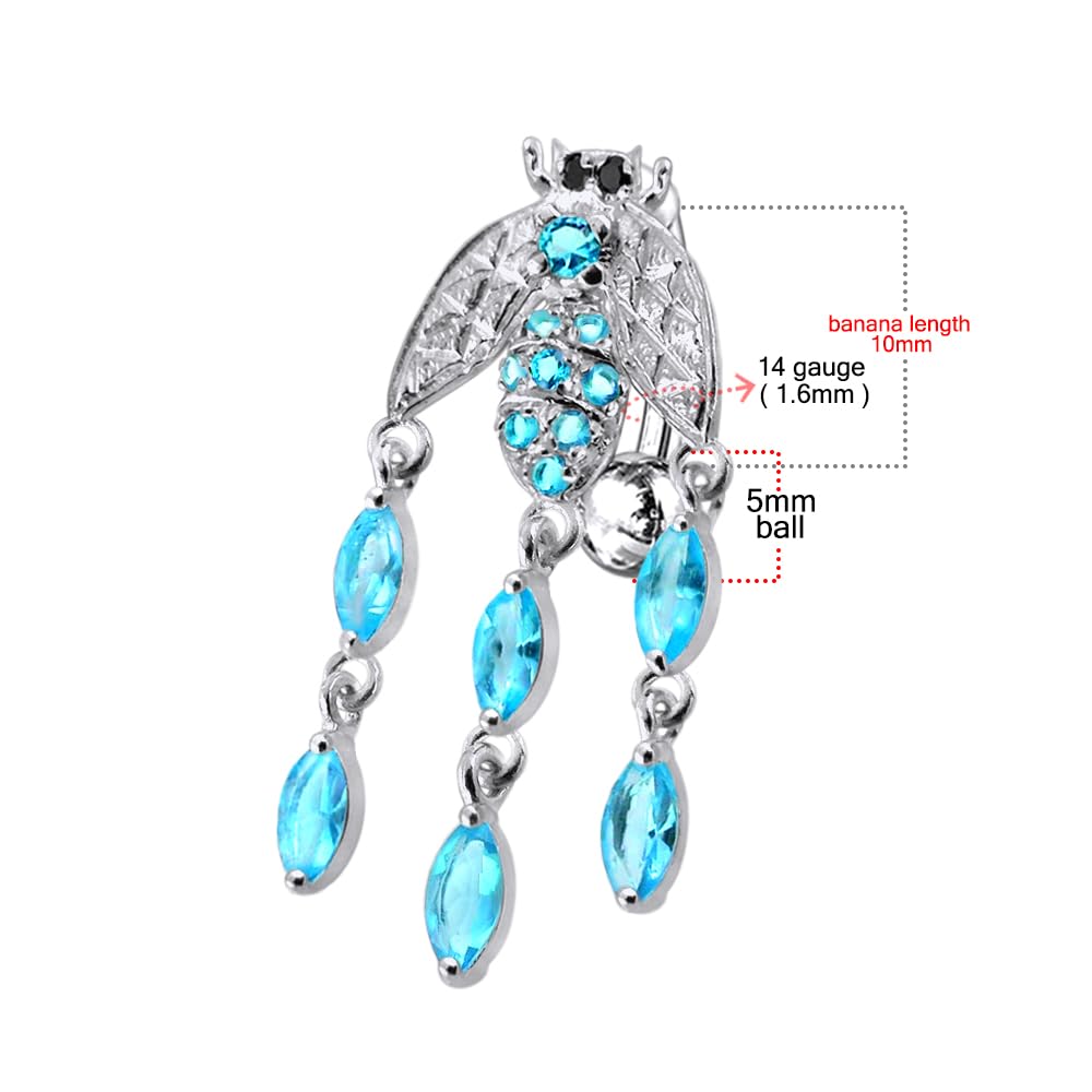 CZ Gemstone Hornet Earrings with Chandelier Dangle - 925 Sterling Silver Body Jewelry for Women - Perfect for Parties, Weddings & Special Occasions