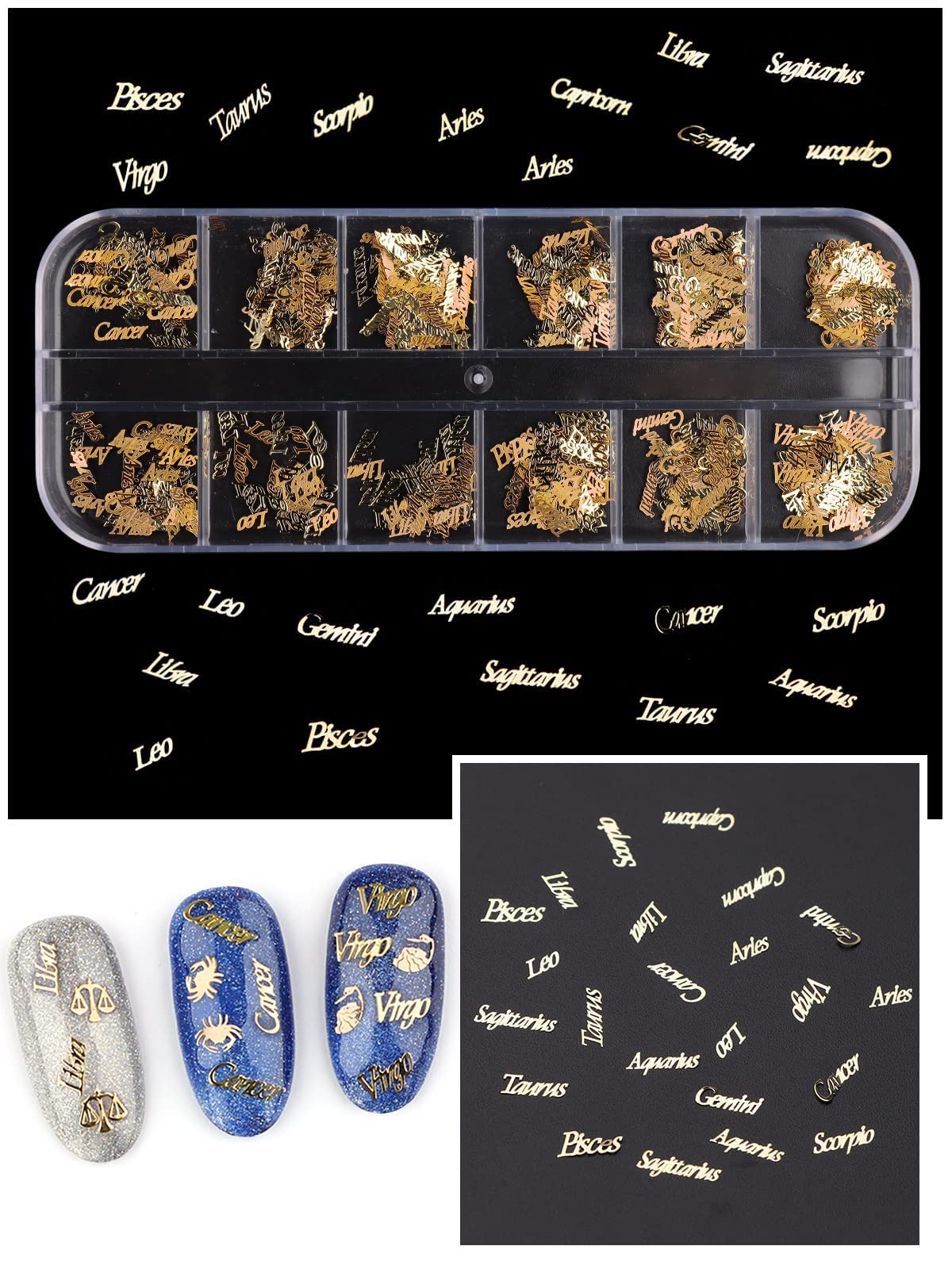EBANKU 2 Pack Zodiac Nail Charms - 3D Gold 12 Constellation Nail Art Charms, Aquarius Alloy Nail Sequins for Nail Decoration - Perfect for DIY Nail Art, Salon Designs & Gift Giving
