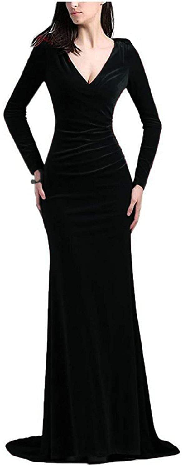 Elegant Women's Long Sleeve Velvet Bodycon Dress for Wedding Guest, Formal Prom & Evening Party | Mermaid Style Formal Gown for Special Occasions