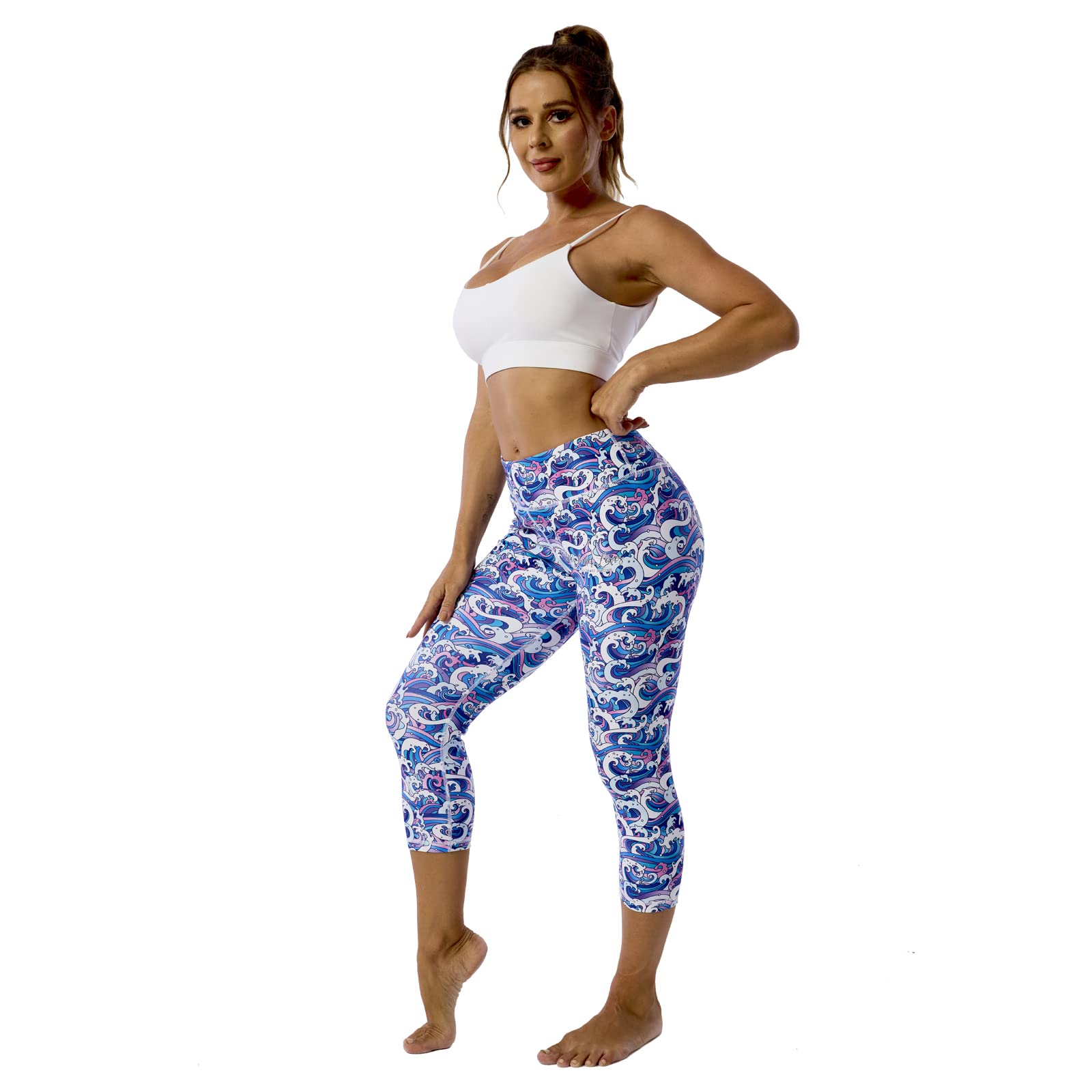 Printed Leggings with Pockets for Women - High Waisted Tummy Control Capri Yoga Pants - Moisture Wicking Spandex Workout Leggings - Perfect for Yoga, Gym & Casual Wear