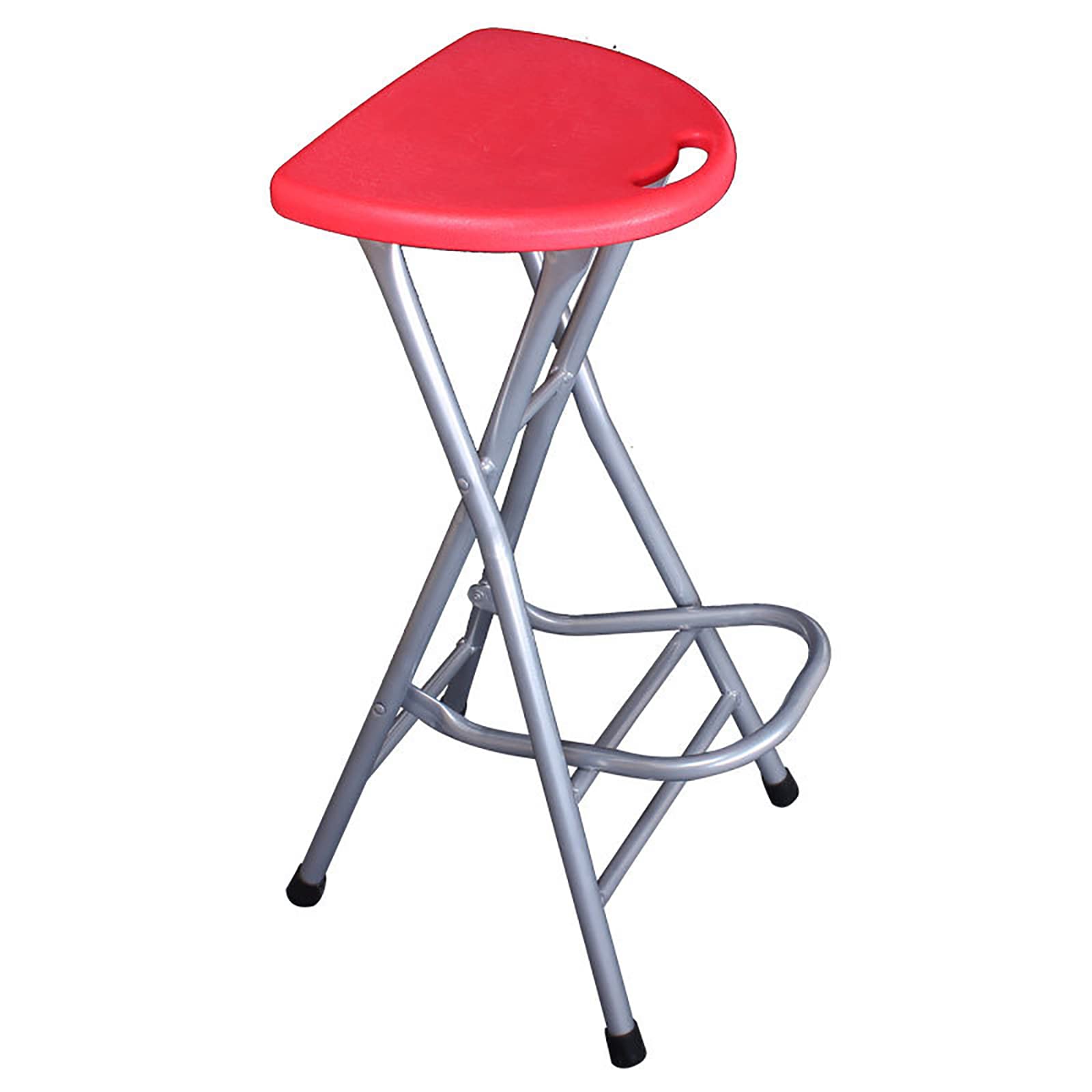 Portable Folding Bar Stool - Adjustable Height Counter Stool for Kitchen, Dining & Outdoor Use - Comfortable Thick Cushion - Blue/Red Home Bar Chairs - Perfect for Patio, Restaurant & Home Decor