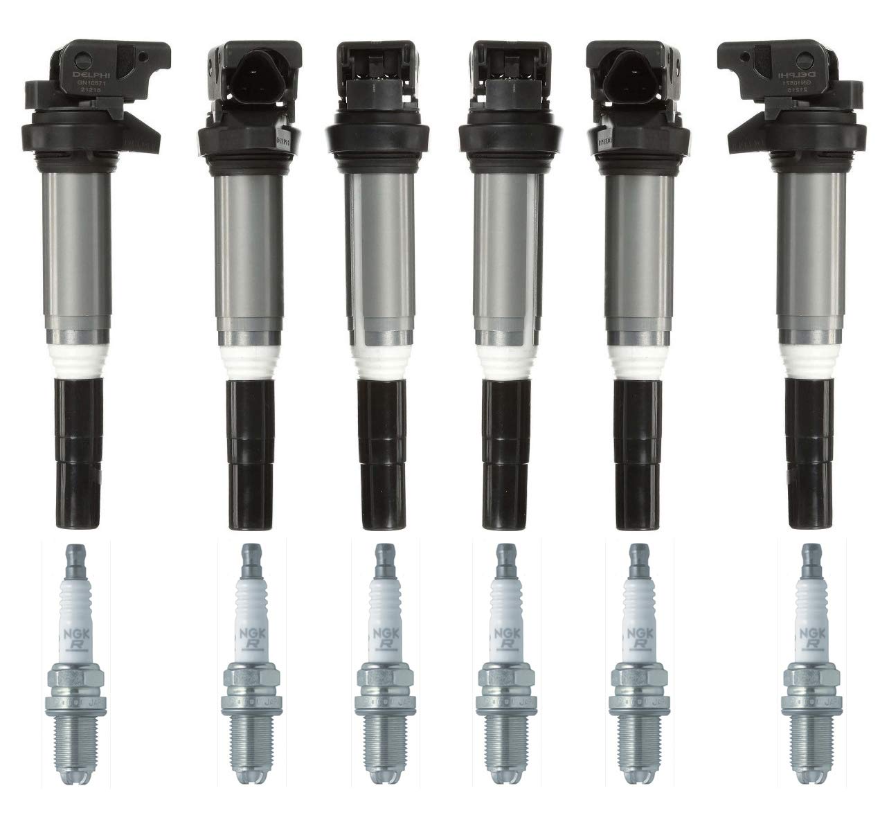 OEM Ignition Service Kit - 6 Pack Ignition Coils & Spark Plugs Compatible with BMW 3 Series 5 Series X3 X5 - Improve Engine Performance & Fuel Efficiency for Smooth Driving