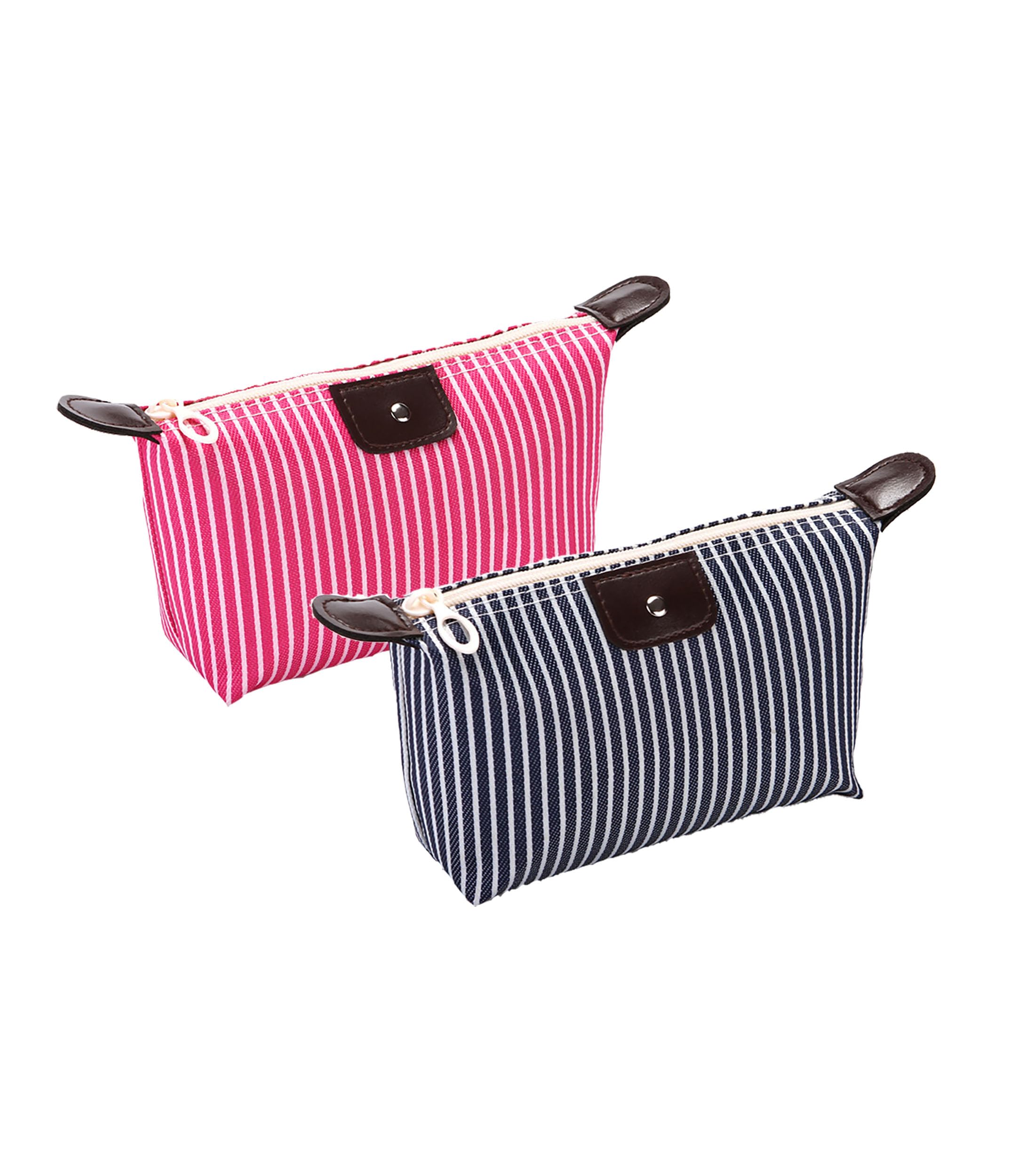 2 Pack Light Pink Nylon Makeup Bag - Travel Toiletry & Cosmetic Organizer for Skincare, Trendy Preppy Style - Perfect for Travel, Gym, and Daily Essentials Storage
