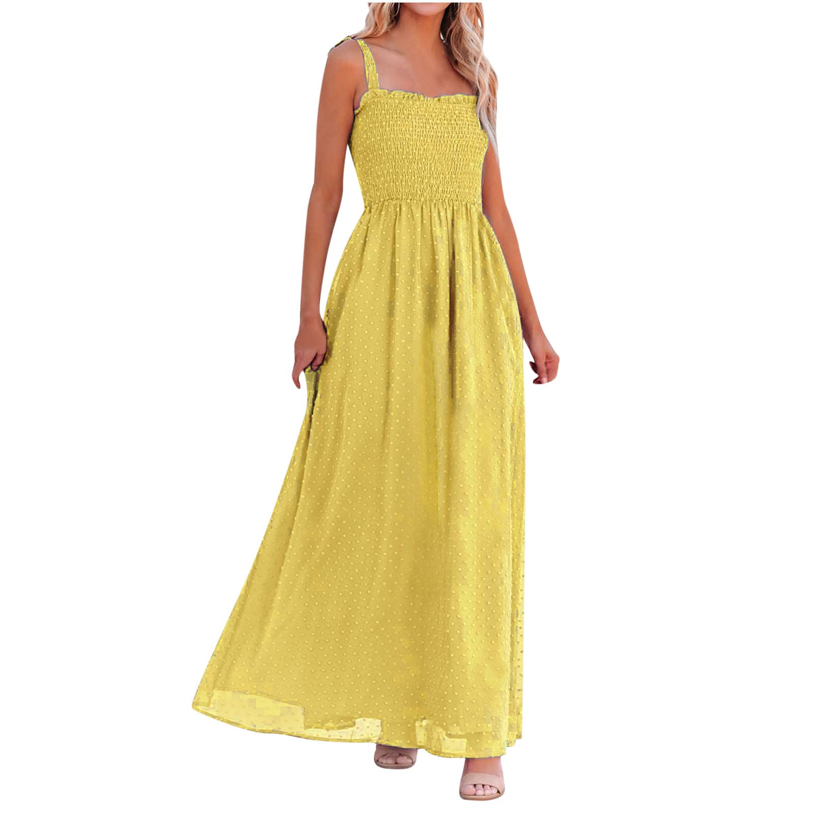 bmkBWO Women's Maxi Dress - Sexy Strappy Polka Dot Wedding Guest Dress, Loose Casual Solid Color Summer Beach Long Dress | Perfect for Weddings, Parties, Vacations & Beach Outings