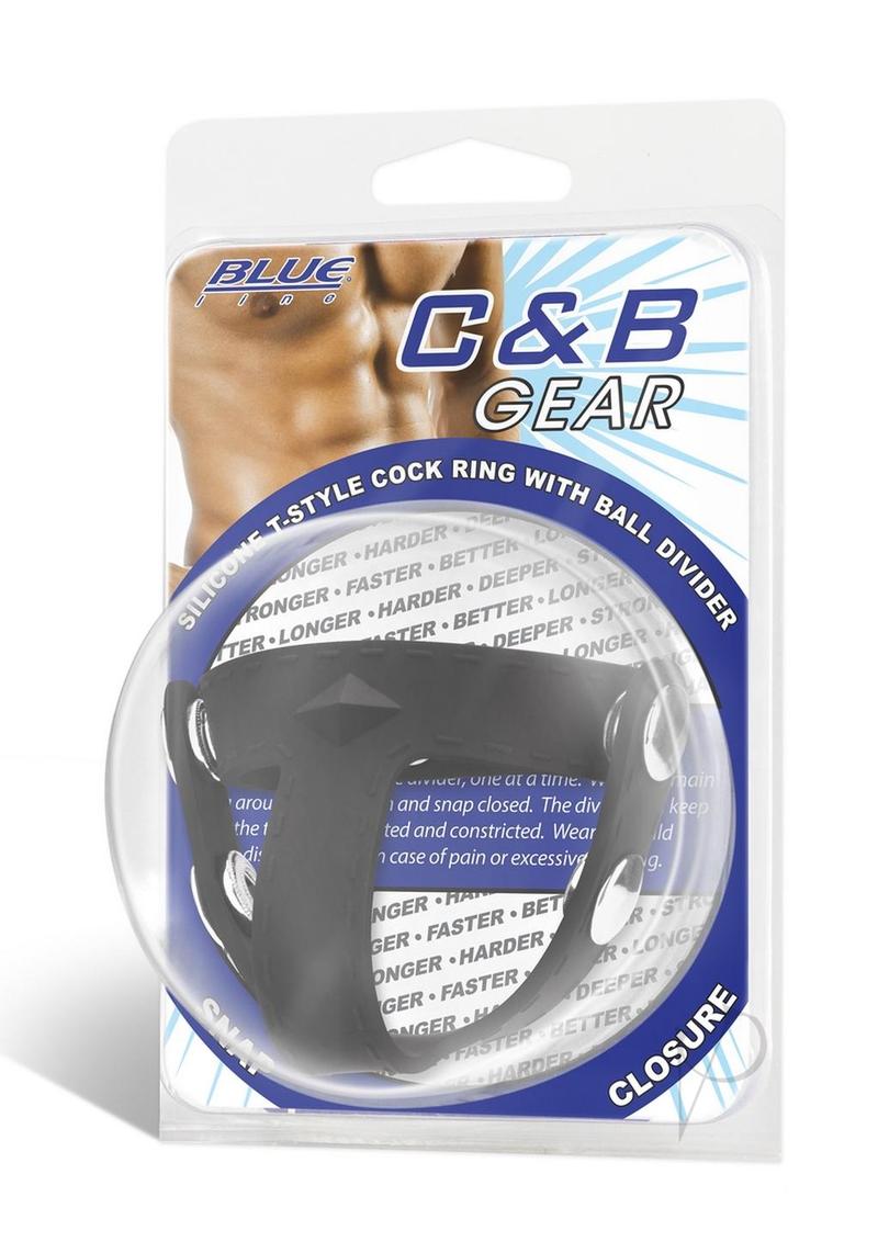 Premium Blueline Silicone T-Style Cock Ring with Ball Divider - Black | Comfortable & Adjustable Penis Ring for Enhanced Pleasure | Perfect for Couples Play & Solo Stimulation