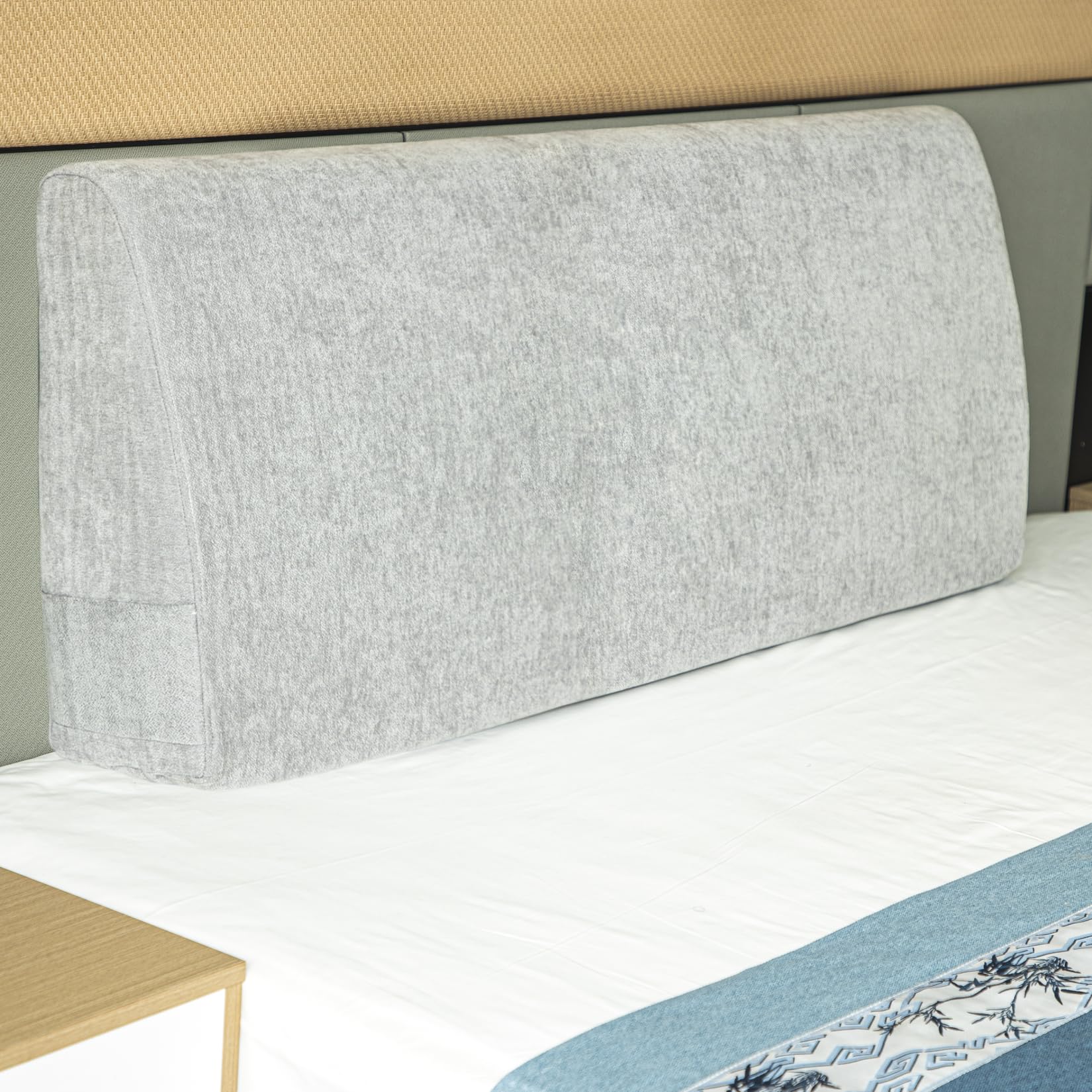 King Size Headboard Wedge Pillow - Adjustable Reading & Backrest Pillow for Sitting in Bed - Removable Washable Cover - Light Gray - Perfect for Reading, Working, or Watching TV in Bed