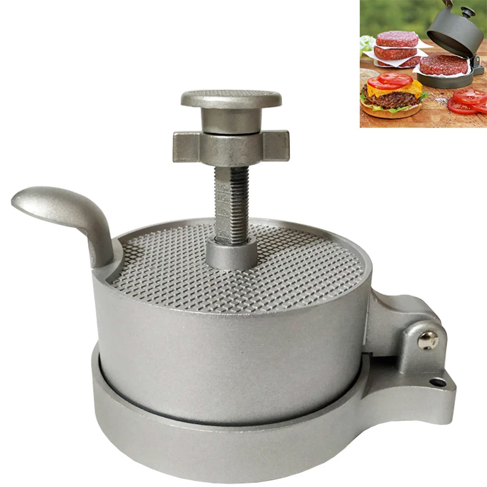 Non-Stick Adjustable Burger Press - Hamburger Patty Maker with Removable Handle - Perfect for BBQ, Grilling & Homemade Burgers (Stuffed Burger Press Kit)