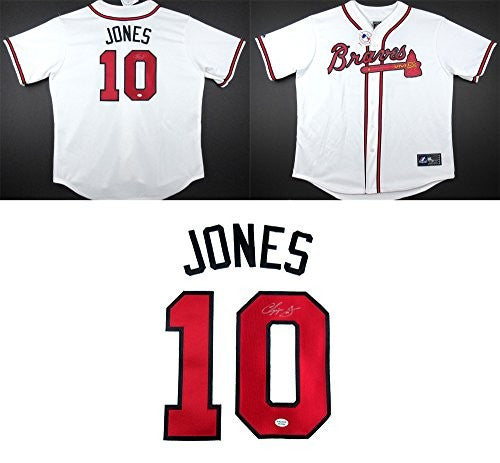 Chipper Jones Autographed Atlanta Braves Majestic White Home MLB Jersey - Authentic Signed Baseball Jersey for Collectors & Fans - Perfect for Memorabilia Displays, Sports Bars & Braves Games