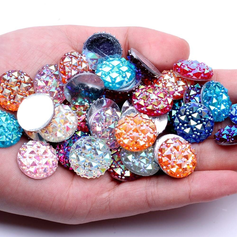 16mm Round Flatback Rhinestones - 40pcs Red AB Resin Stones for DIY Crafts, Fabric Decor & Garment Accessories - Perfect for Costumes, Jewelry Making & Home Decor