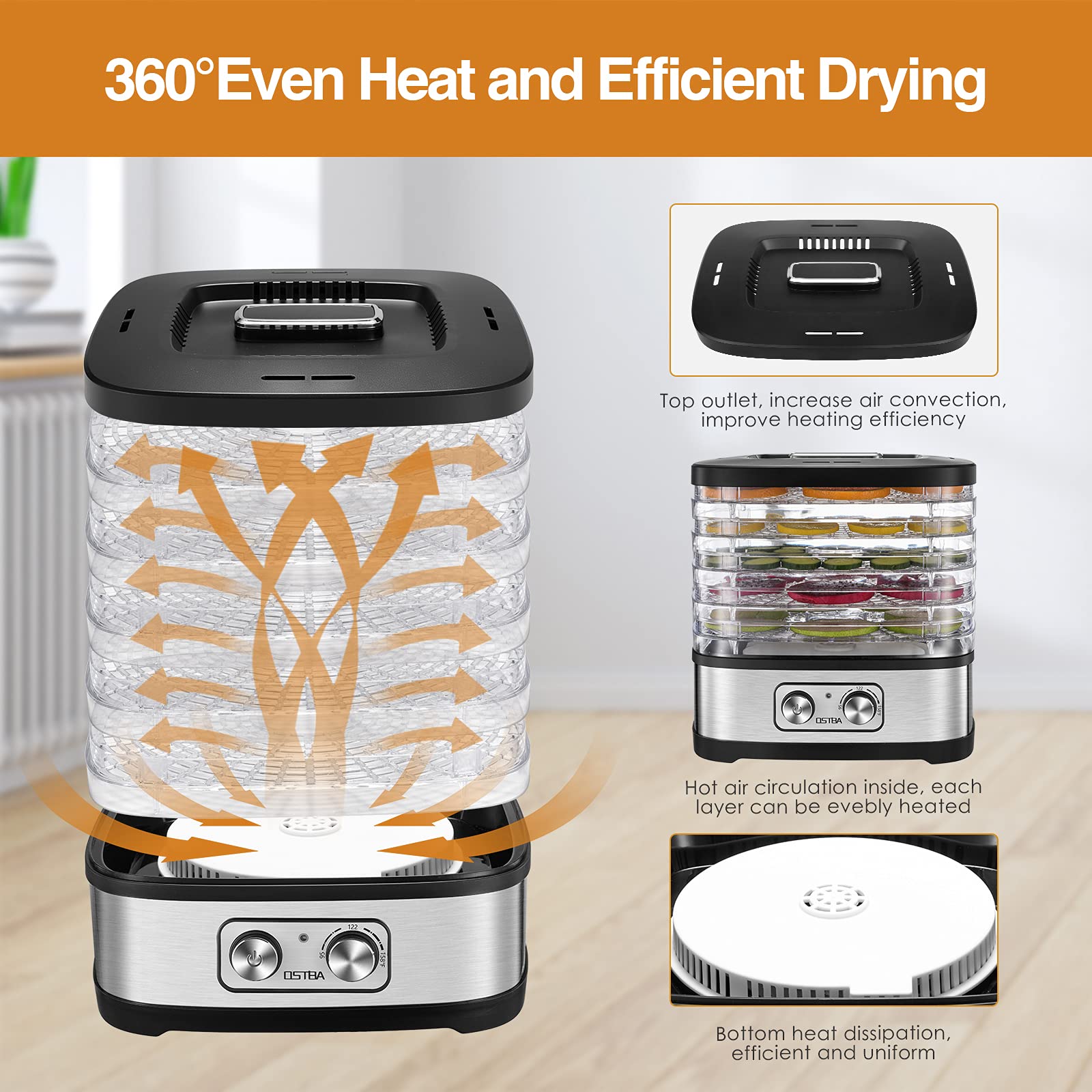OSTBA Electric Food Dehydrator Machine - 5 BPA-Free Trays for Jerky, Fruits, Herbs & Vegetables | Adjustable Temperature Control, Dishwasher Safe, 240W with Recipe Book | Perfect for Home Drying, Snack Making & Food Preservation
