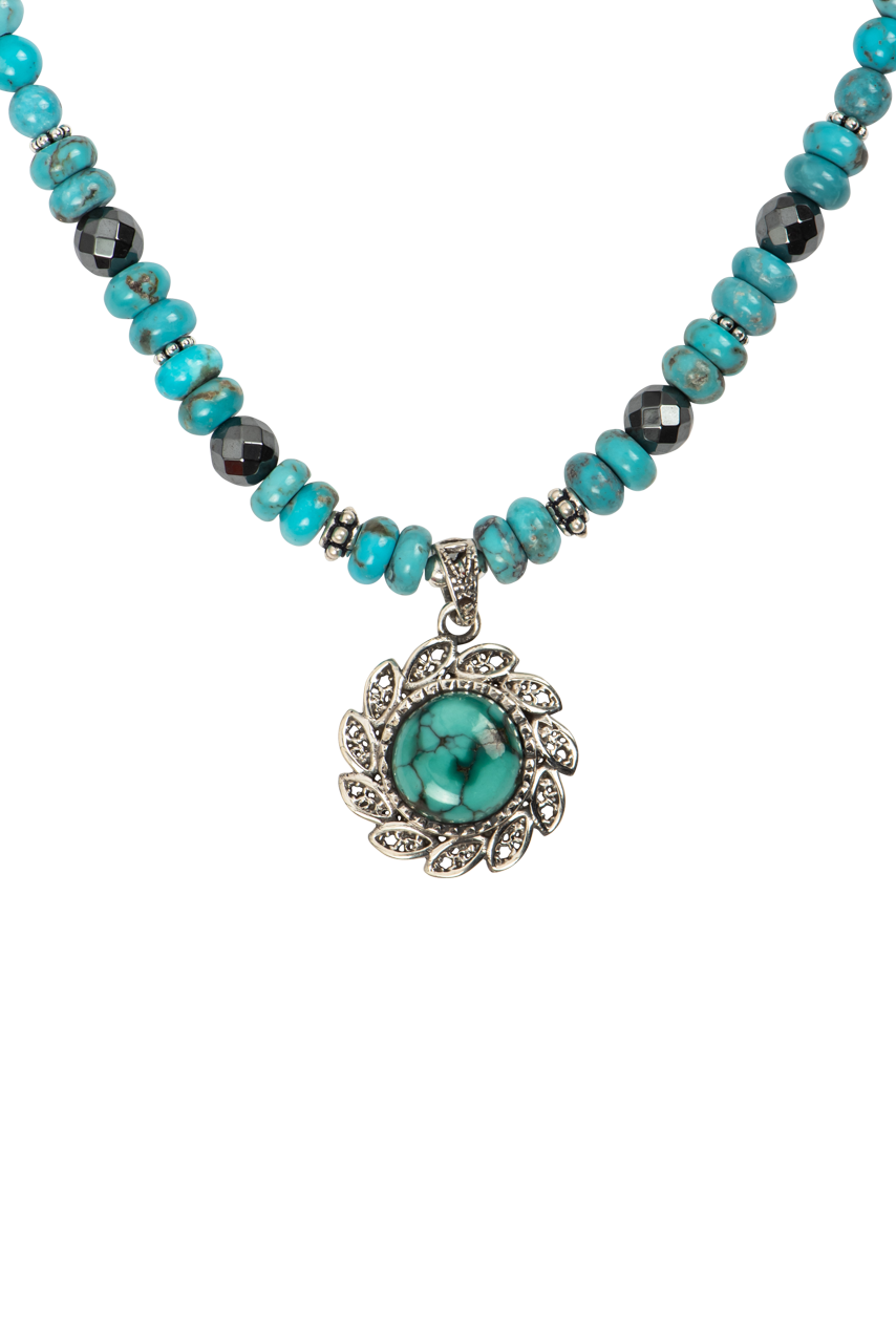 Paige Wallace Turquoise Flower Necklace – Handmade Bohemian Jewelry for Women, Gift for Her, Perfect for Weddings & Summer Outfits