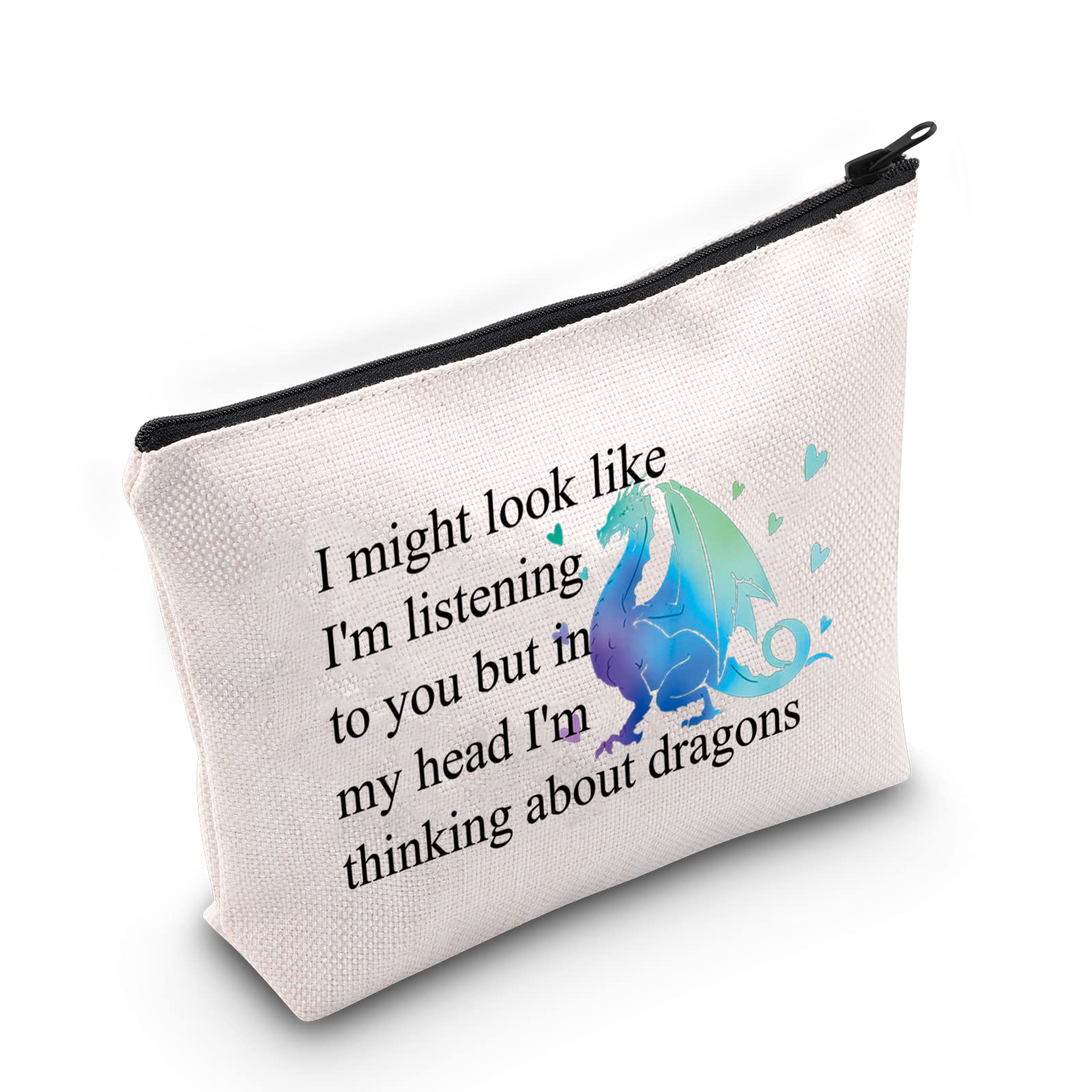 Funny Dragon Cosmetic Bag - Cute Dragon Lover Gift Makeup Pouch with Zipper - Perfect for Travel, School & Cosmetics Storage - I'm Thinking About Dragons Design