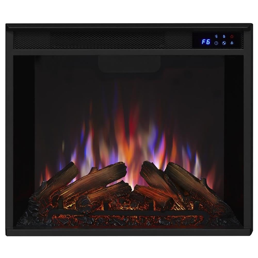 BOWERY HILL 1500W Black Electric Fireplace Heater with Remote Control, Adjustable LED Flame, Steel Firebox Mantel - Perfect for Living Room, Bedroom & Office Heating