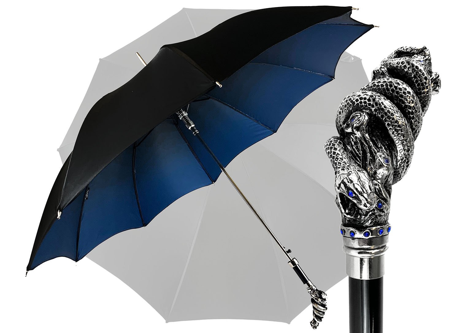 Luxury Double Canopy Umbrella with Snake Handle & Crystals - Elegant Rain Protection for Women, Outdoor Events & Fashion Accessories