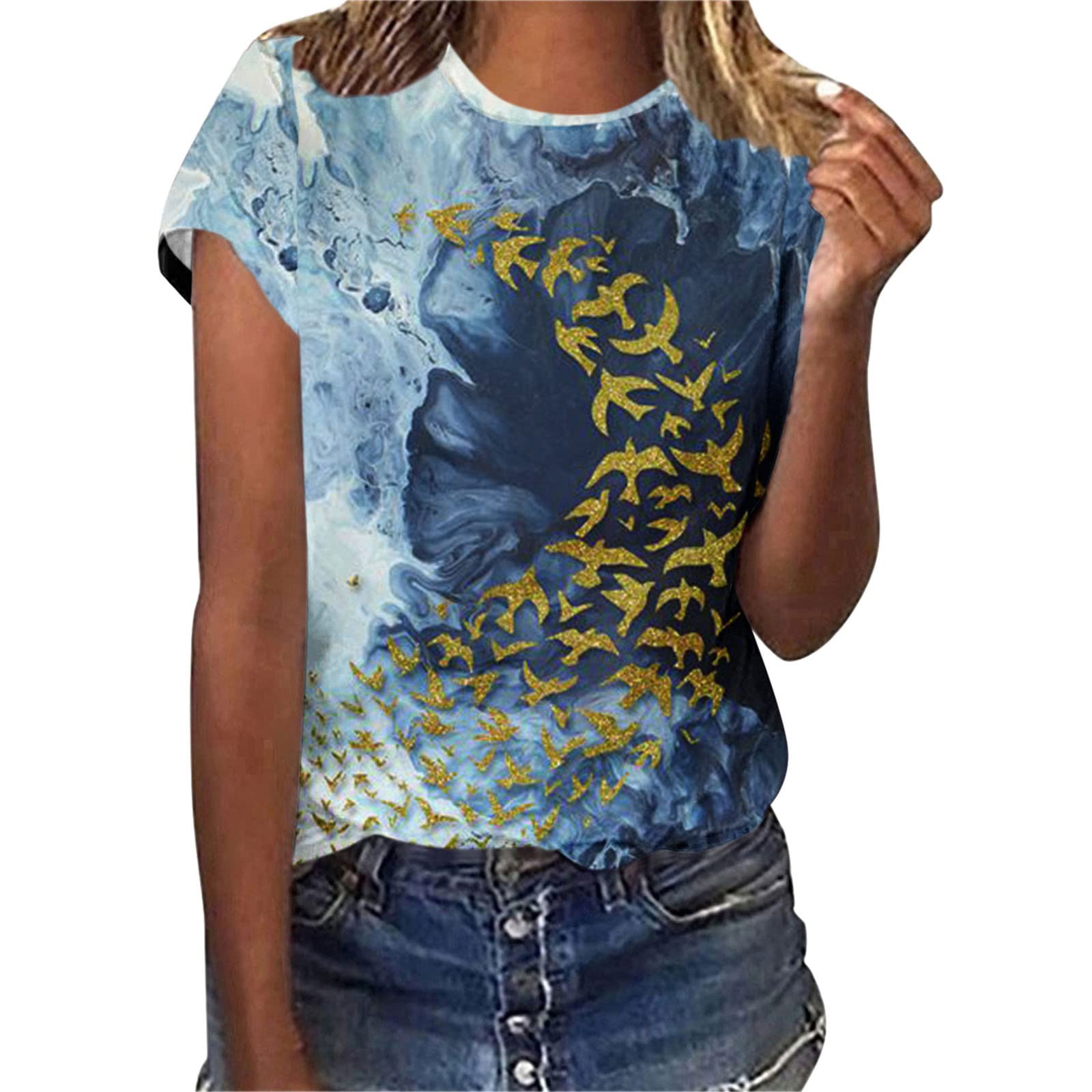 Women's Floral Short Sleeve Round Neck T-Shirt - Casual Summer Workout Top for Women - Perfect for Gym, Yoga, Running & Everyday Wear