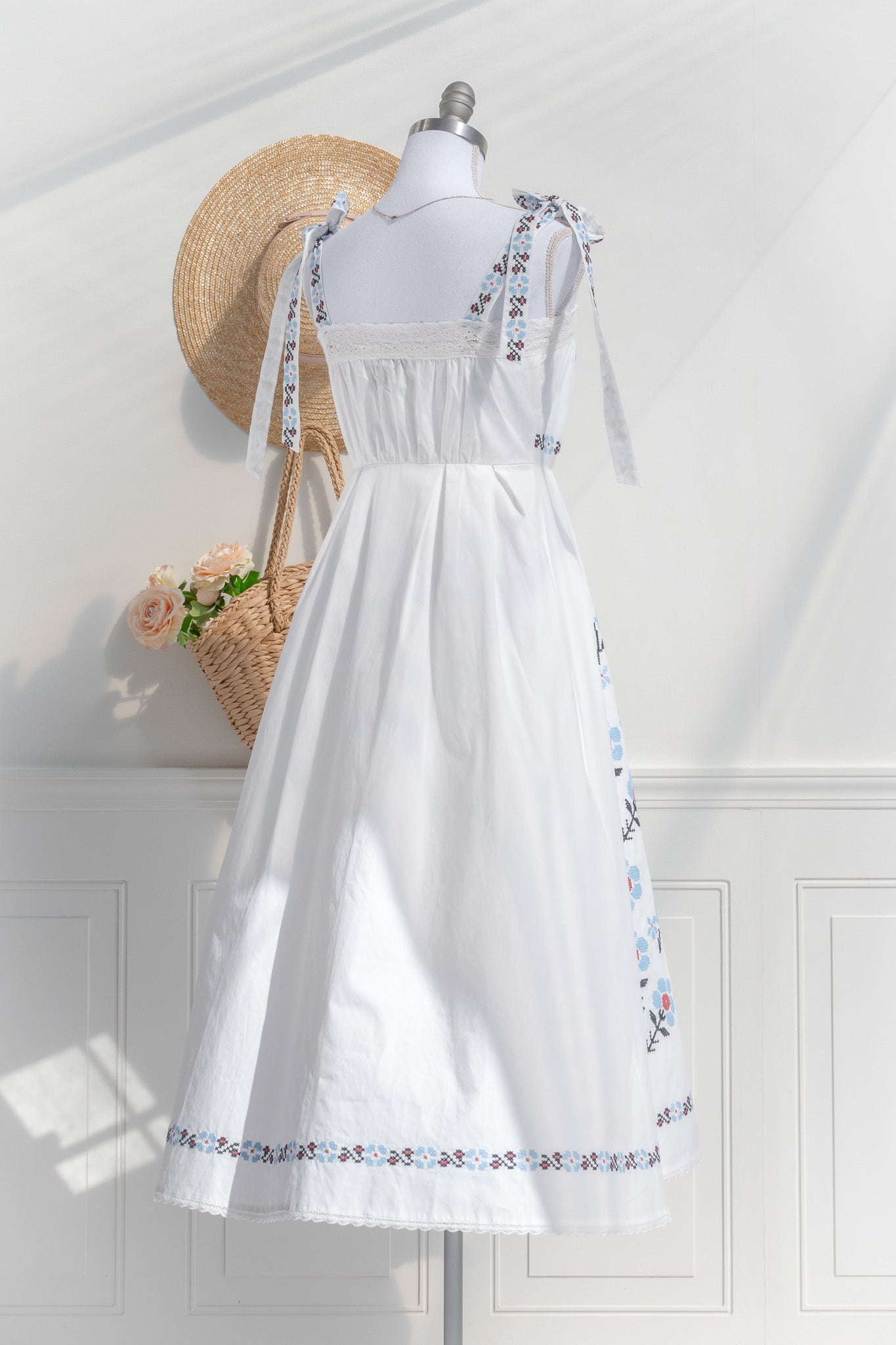 Linnea Embroidered Midi Dress for Women | Floral Summer Casual Dress | Perfect for Beach Vacations, Garden Parties & Date Nights