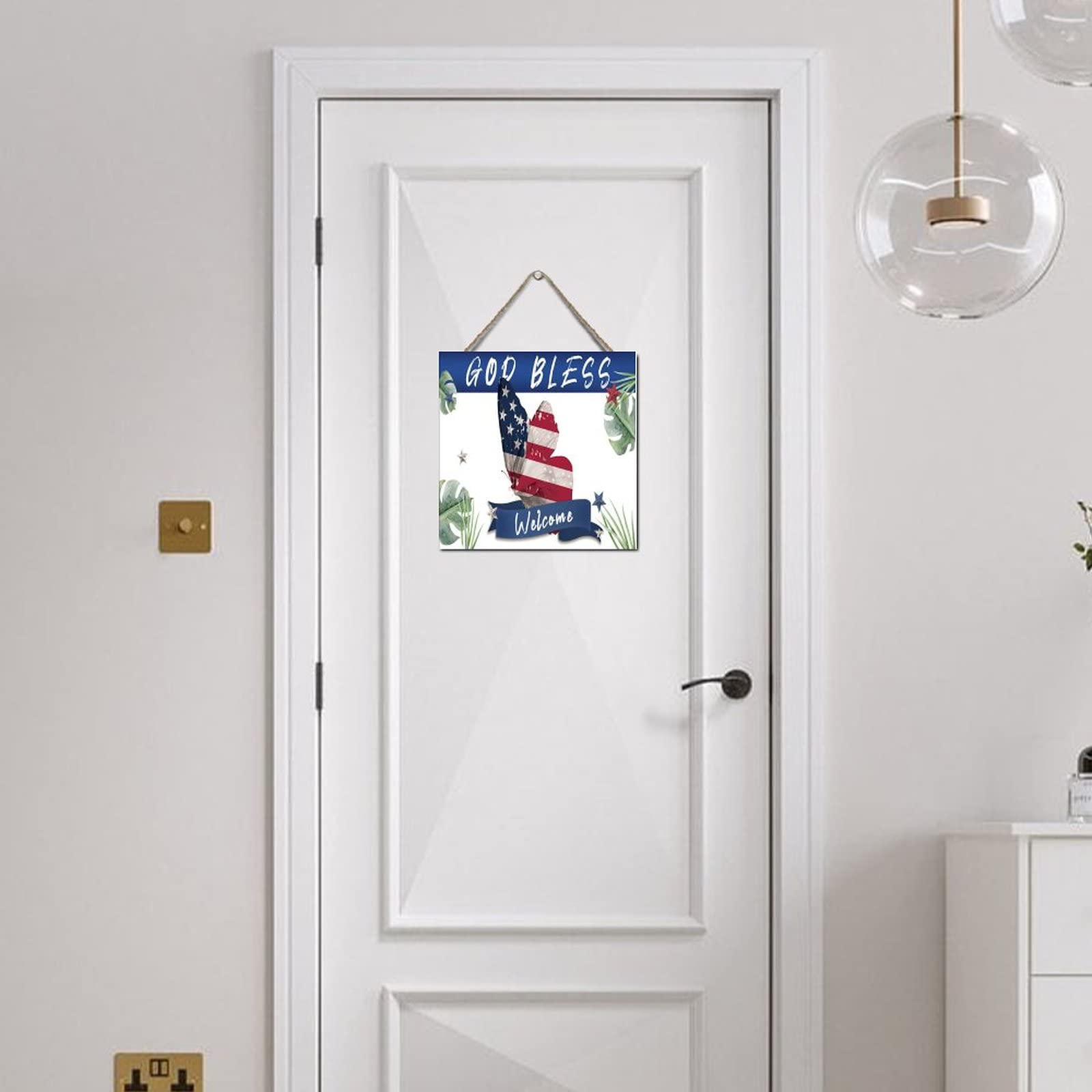 American Flag Wooden Plaque - Patriotic Butterfly Decor with 'God Bless America' Engraving | Rustic Farmhouse Wall Art, 4th of July Independence Day Gift | Perfect for Front Door Decor, Country Home, Barn Accent & Patriotic Holiday Displays