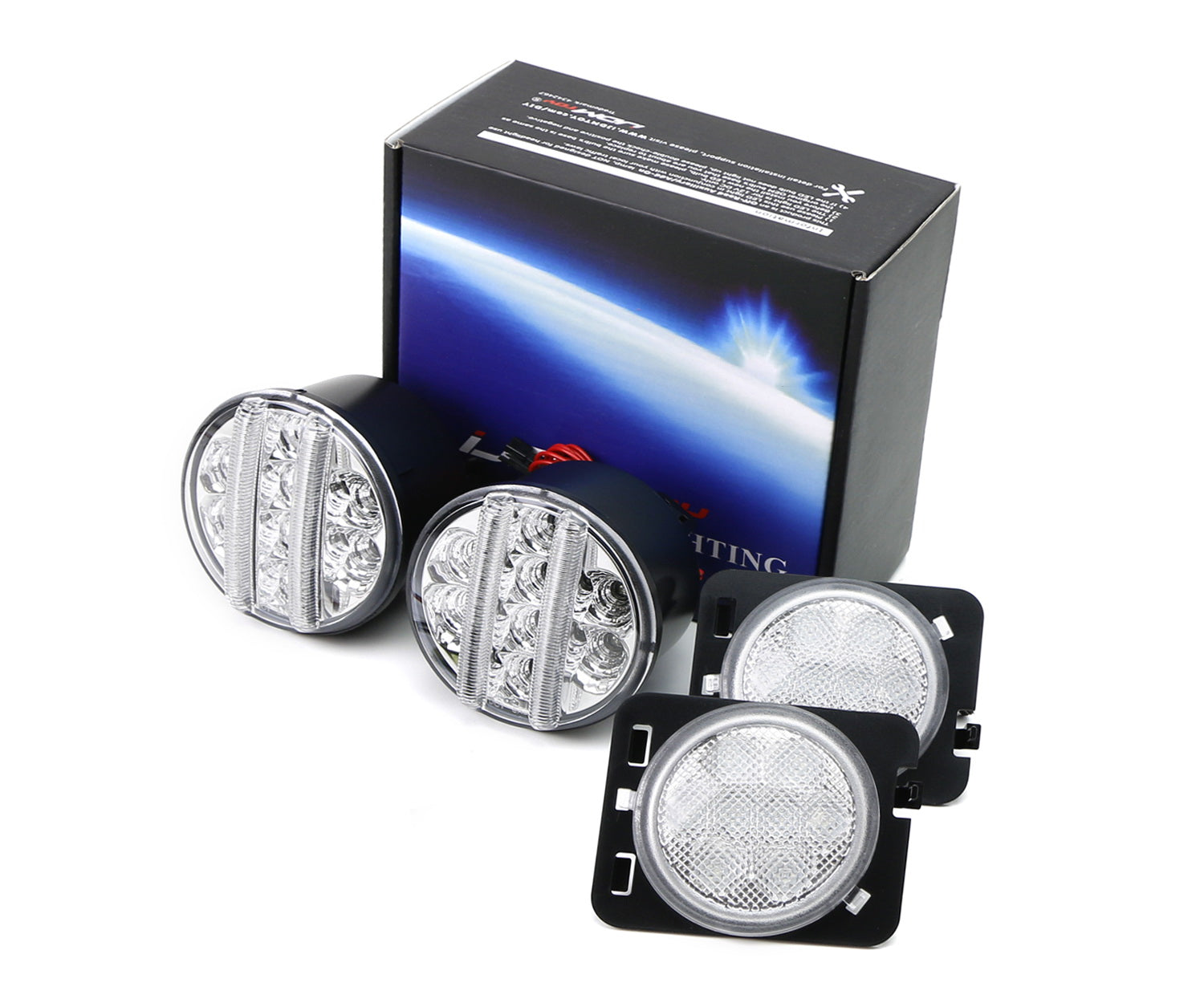 Jeep Wrangler JK Clear Lens LED DRL Turn Signal with LED Sidemarker Combo Kit - Upgrade Headlights for Off-Road Driving & Nighttime Safety
