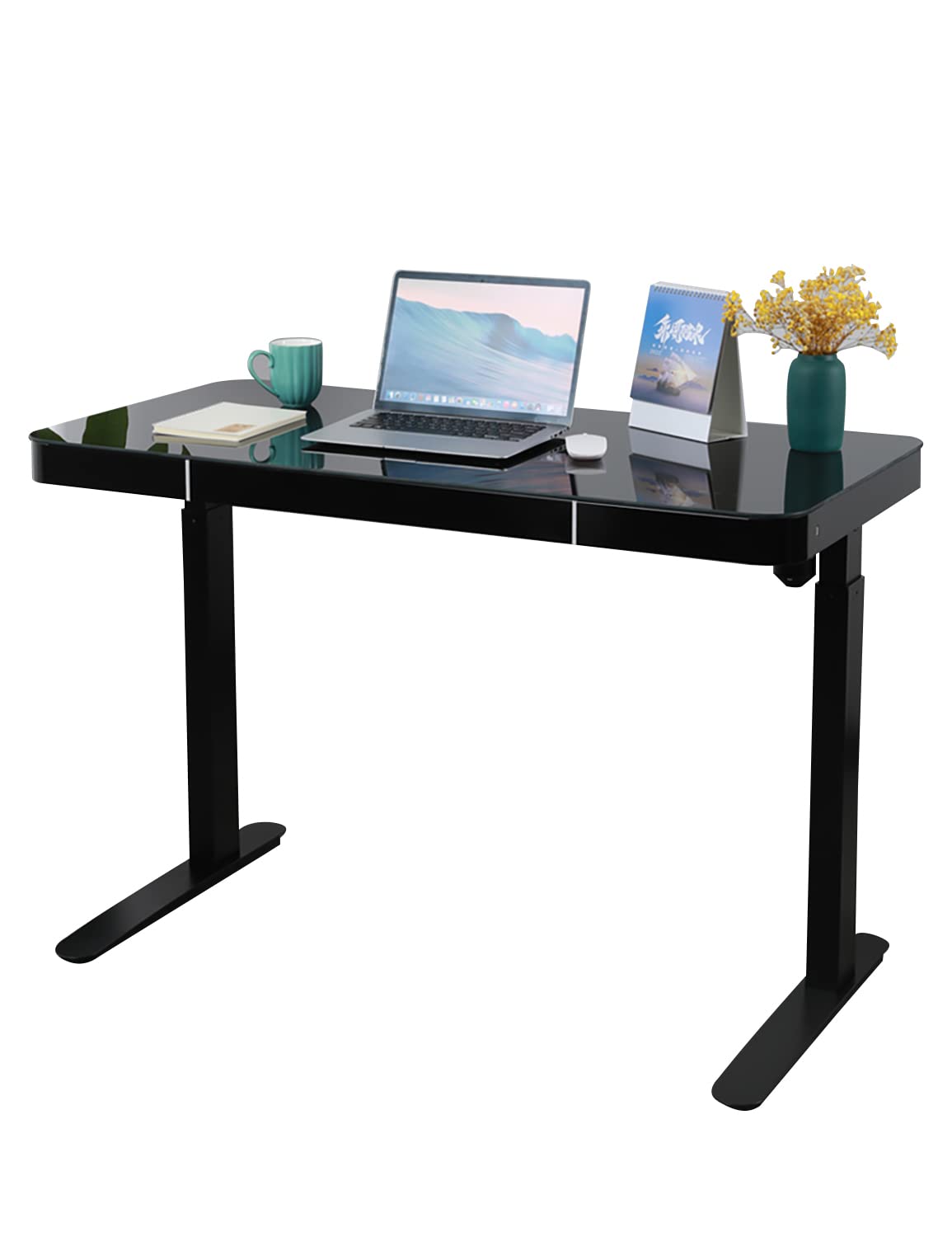 Sarahbridal 48 x 24 Inch Electric Height Adjustable Glass Standing Desk with Drawer - Tempered Glass Top, USB Ports, Black - Perfect for Home Office, Gaming Setup & Computer Workstation (Sit Stand Desk)