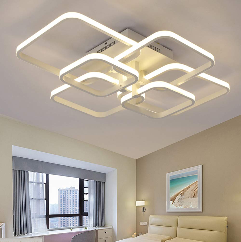 Dimmable Square LED Ceiling Light with Remote Control - Modern Acrylic Shade Flush Mount Fixture for Kitchen Island, Dining Room, Living Room & Bedroom - Adjustable Color & Brightness - Perfect for Home Lighting, Interior Design and Mood Setting