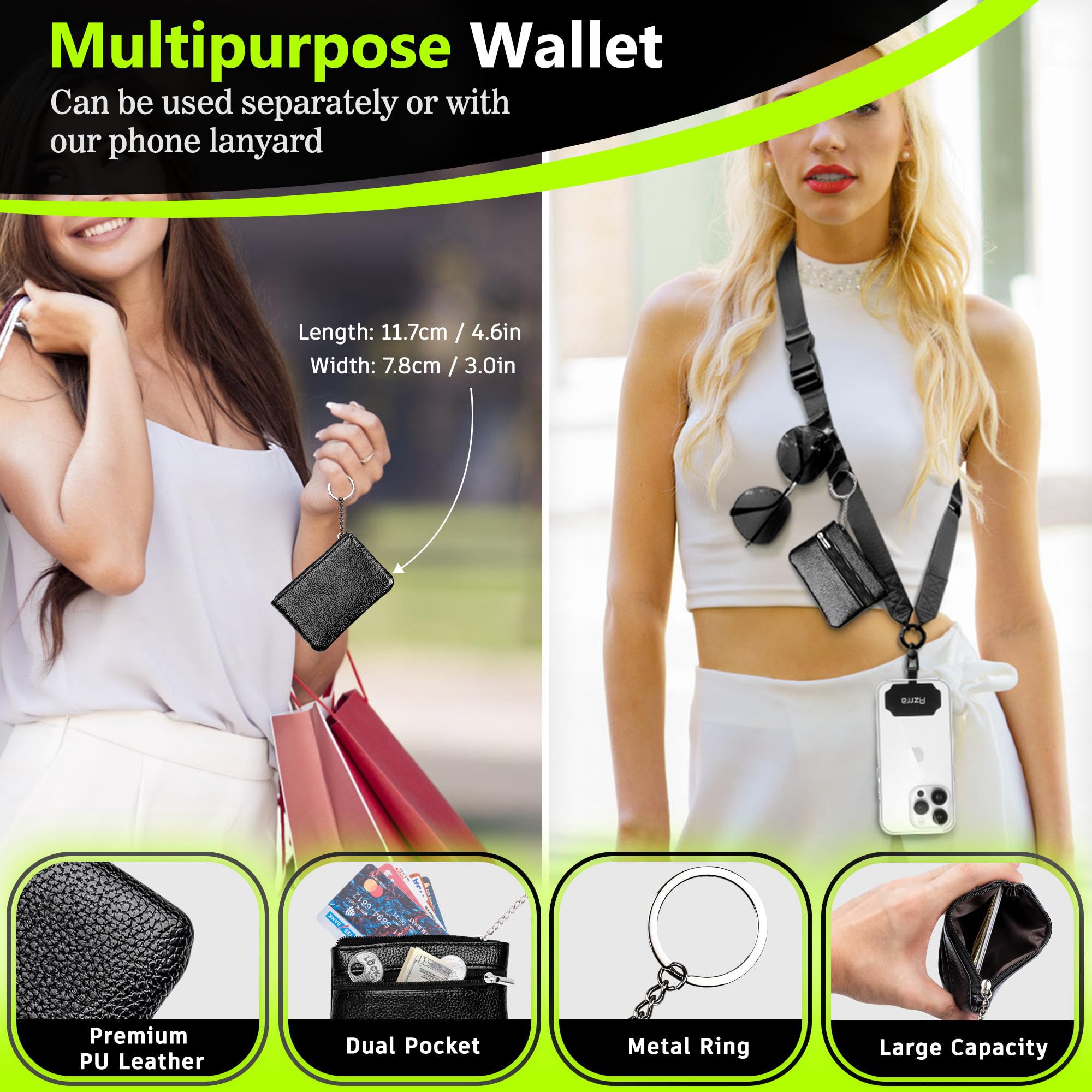 Azrra Adjustable Crossbody Phone Lanyard for iPhone 14/13/12/11 Pro Max - Detachable Card Holder Wallet & Anti-Loss Phone Tether - Perfect for Travel, Shopping, Concerts and Outdoor Activities