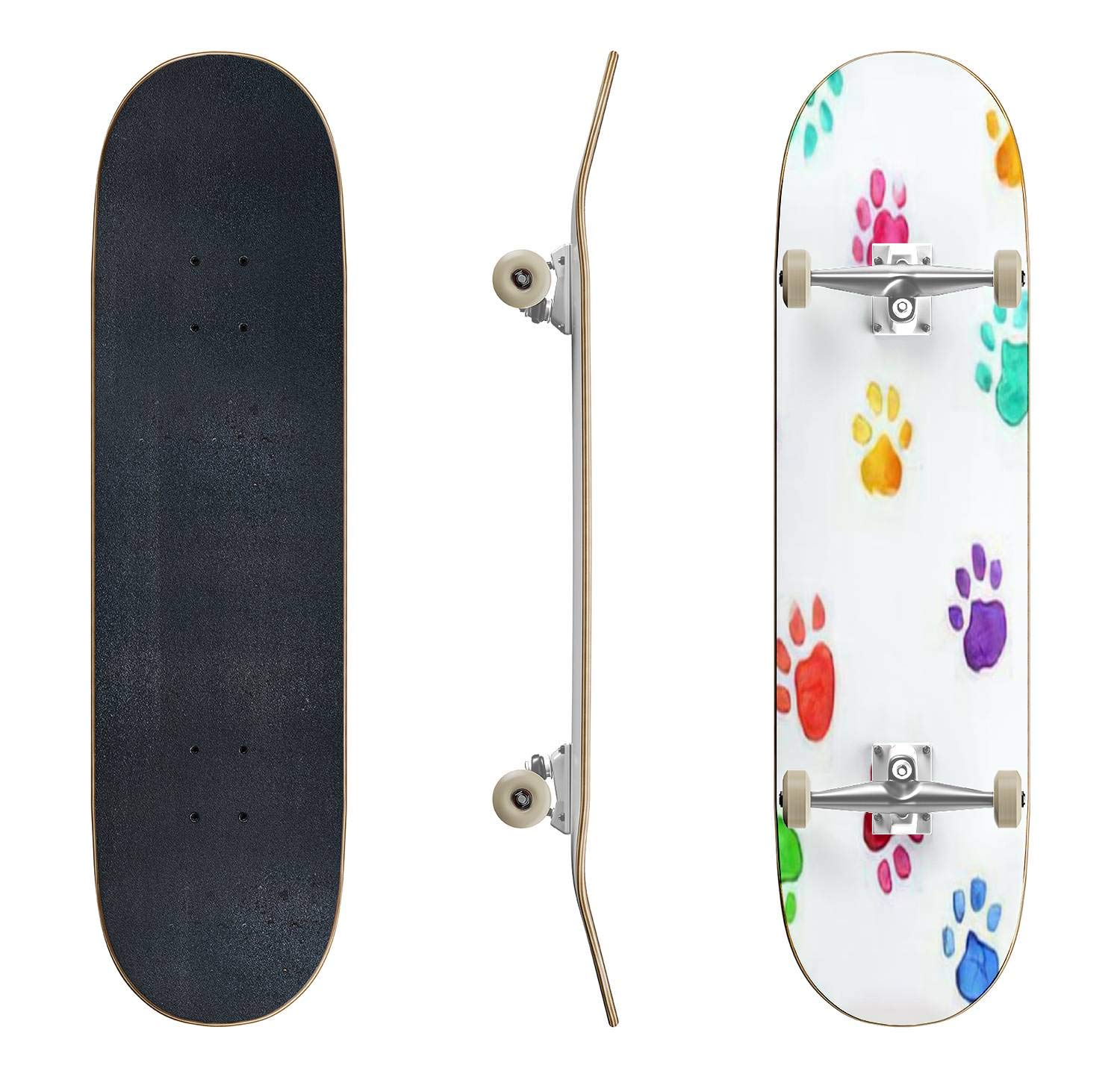 EFTOWEL Colorful Hand-Drawn Watercolor Skateboard with Animal Prints - Classic Concave Design for Beginners & Pros - Perfect for Teens, Extreme Sports & Street Skating - Great Gift for Skateboard Enthusiasts
