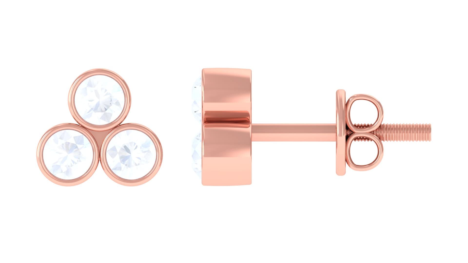 1/2 CT Moonstone Stud Earrings for Women - 14K Solid Gold Bezel Set Three Stone Earrings - Dainty Gold Jewelry Gift for Her - Perfect for Weddings, Anniversaries & Everyday Wear
